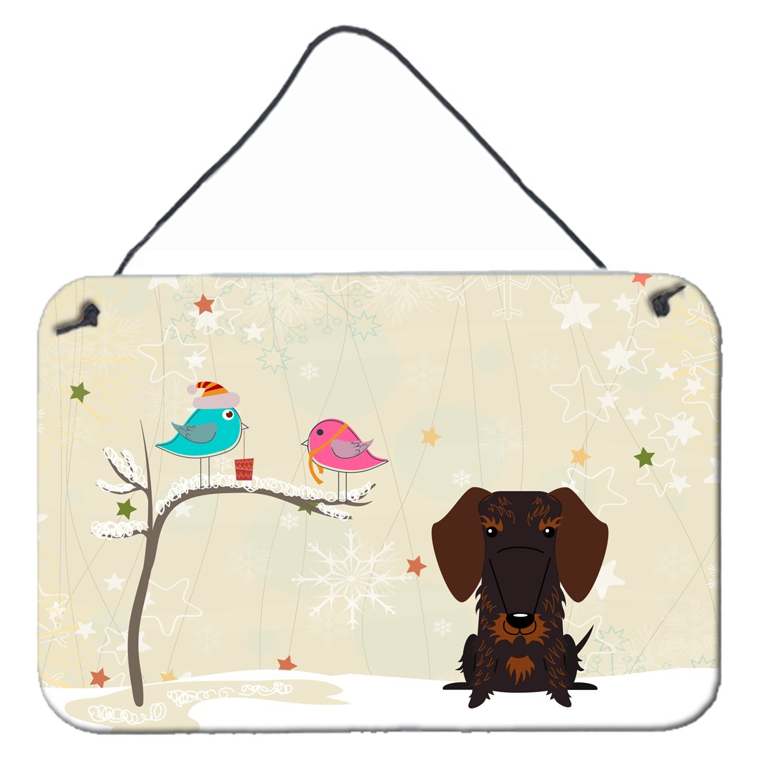 Christmas Presents between Friends Wire Haired Dachshund Chocolate Wall or Door Hanging Prints BB2601DS812 by Caroline&#39;s Treasures