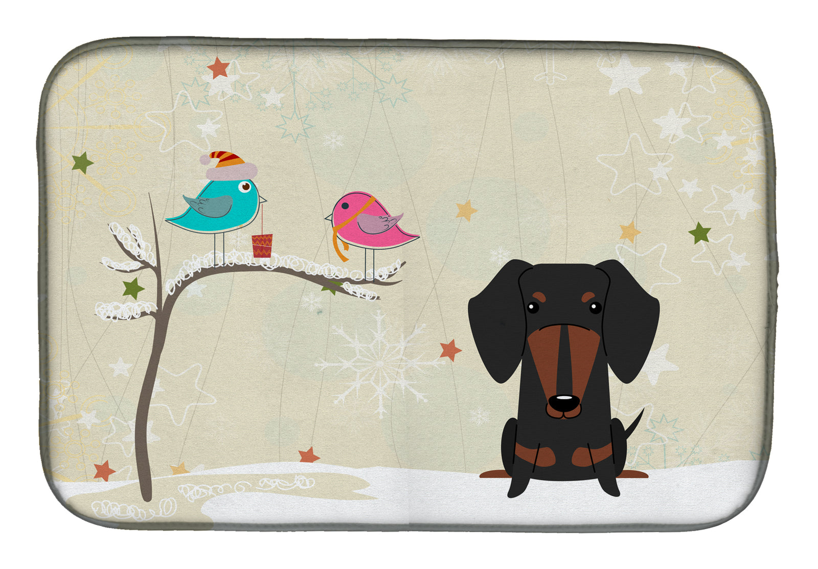 Christmas Presents between Friends Dachshund Black Tan Dish Drying Mat BB2604DDM  the-store.com.