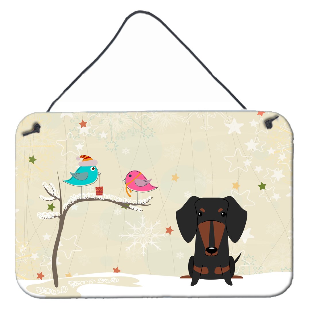 Christmas Presents between Friends Dachshund Black Tan Wall or Door Hanging Prints BB2604DS812 by Caroline's Treasures