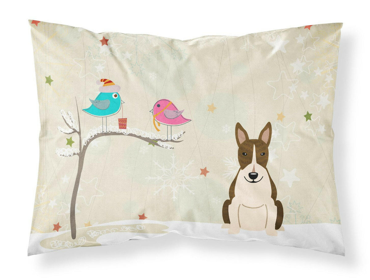 Christmas Presents between Friends Bull Terrier Dark Brindle Fabric Standard Pillowcase BB2608PILLOWCASE by Caroline&#39;s Treasures