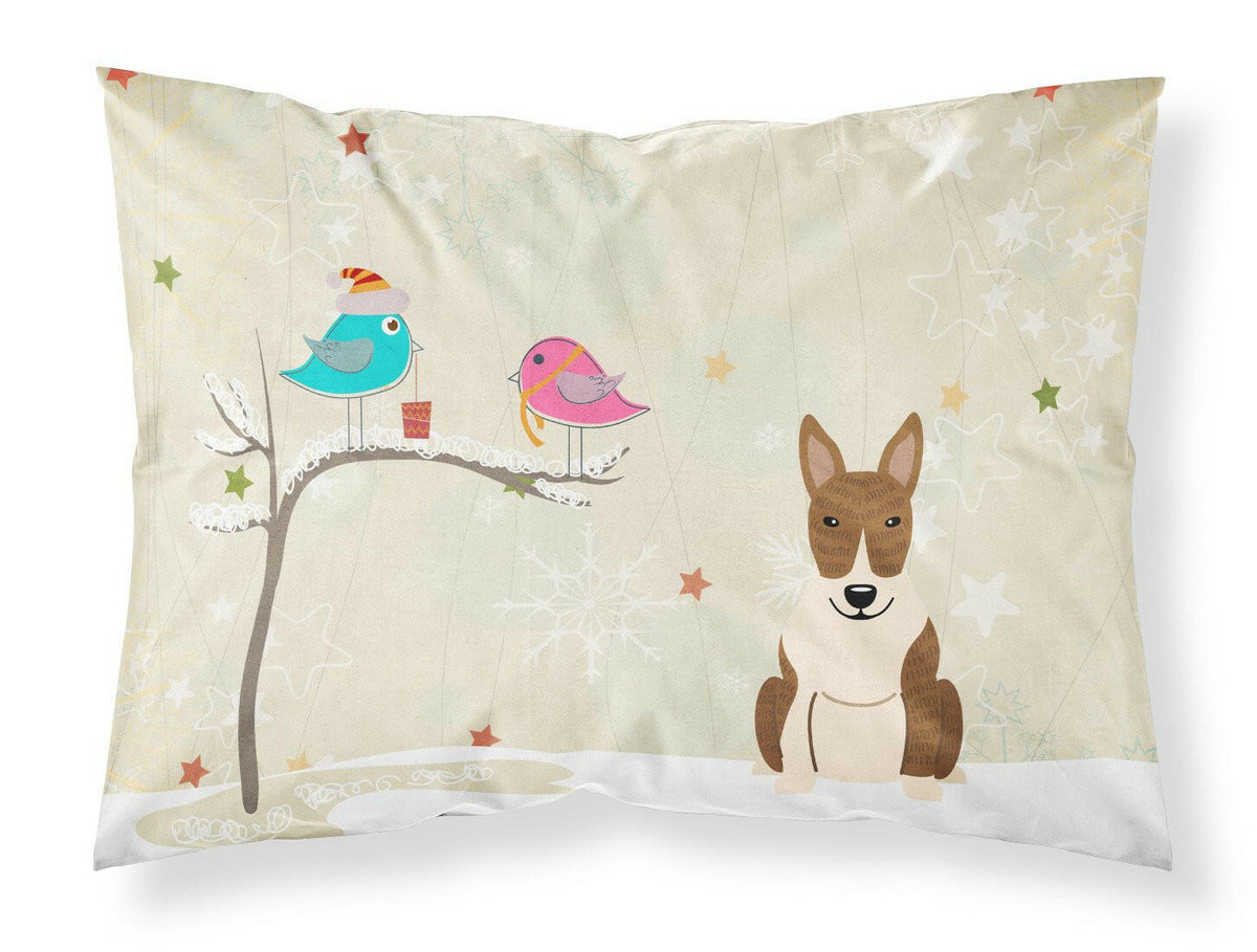 Christmas Presents between Friends Bull Terrier Brindle Fabric Standard Pillowcase BB2609PILLOWCASE by Caroline&#39;s Treasures