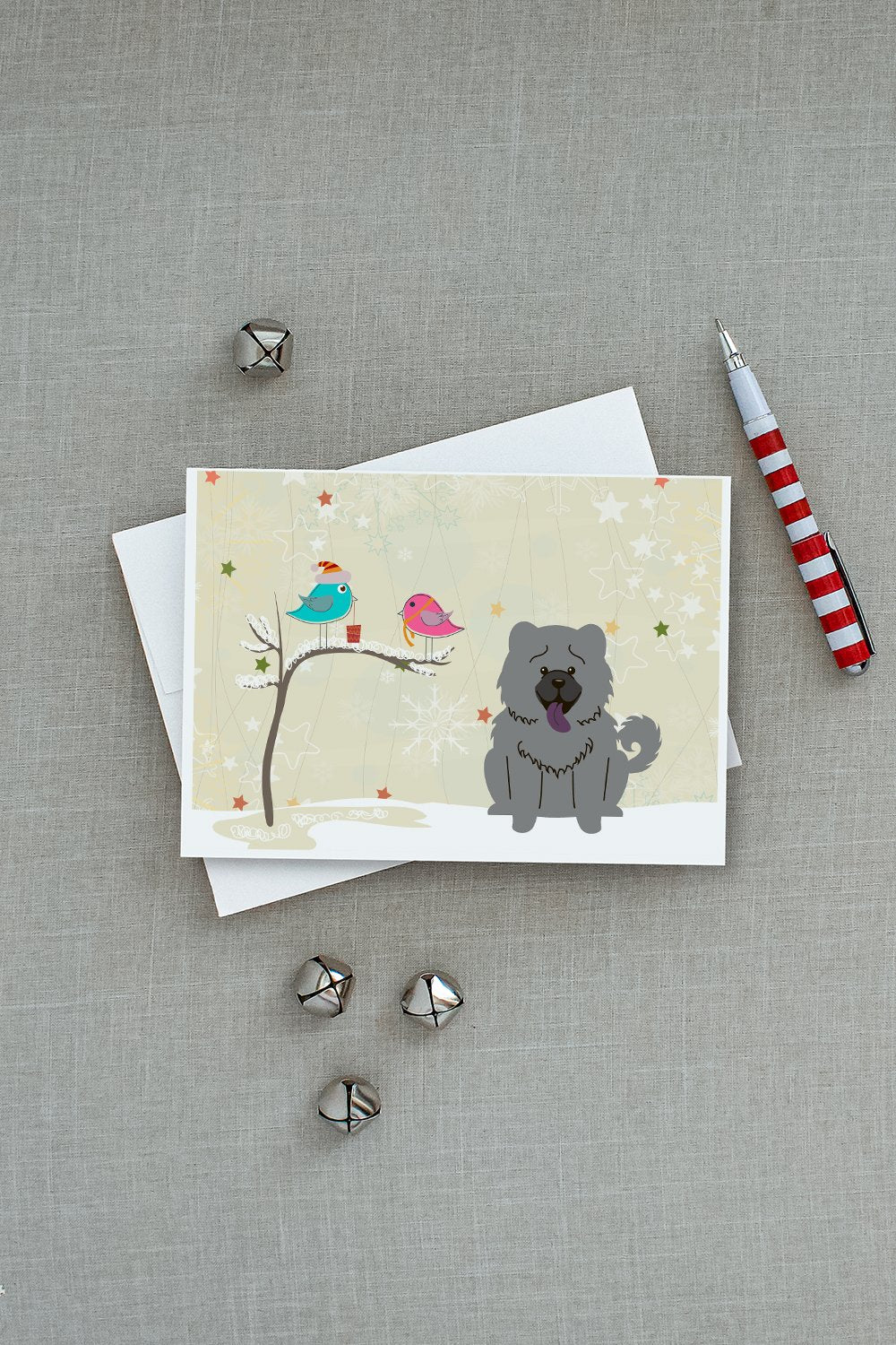 Christmas Presents between Friends Chow Chow - Blue Greeting Cards and Envelopes Pack of 8 - the-store.com