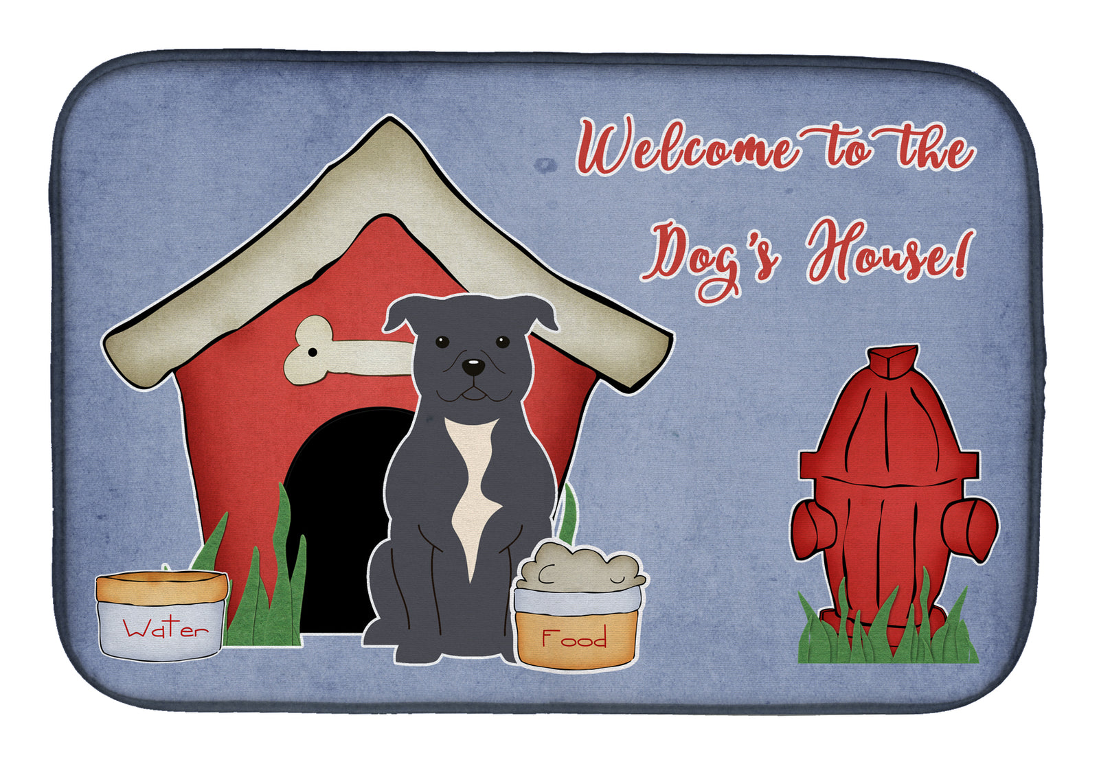 Dog House Collection Staffordshire Bull Terrier Blue Dish Drying Mat BB2800DDM  the-store.com.