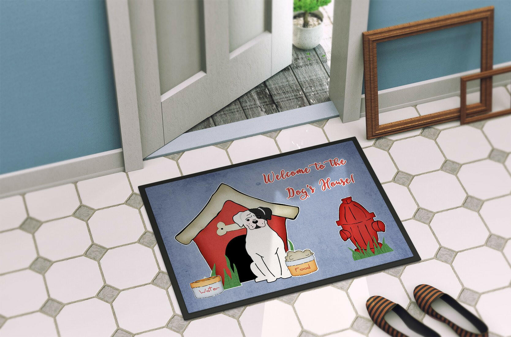 Dog House Collection White Boxer Cooper Indoor or Outdoor Mat 24x36 BB2868JMAT - the-store.com