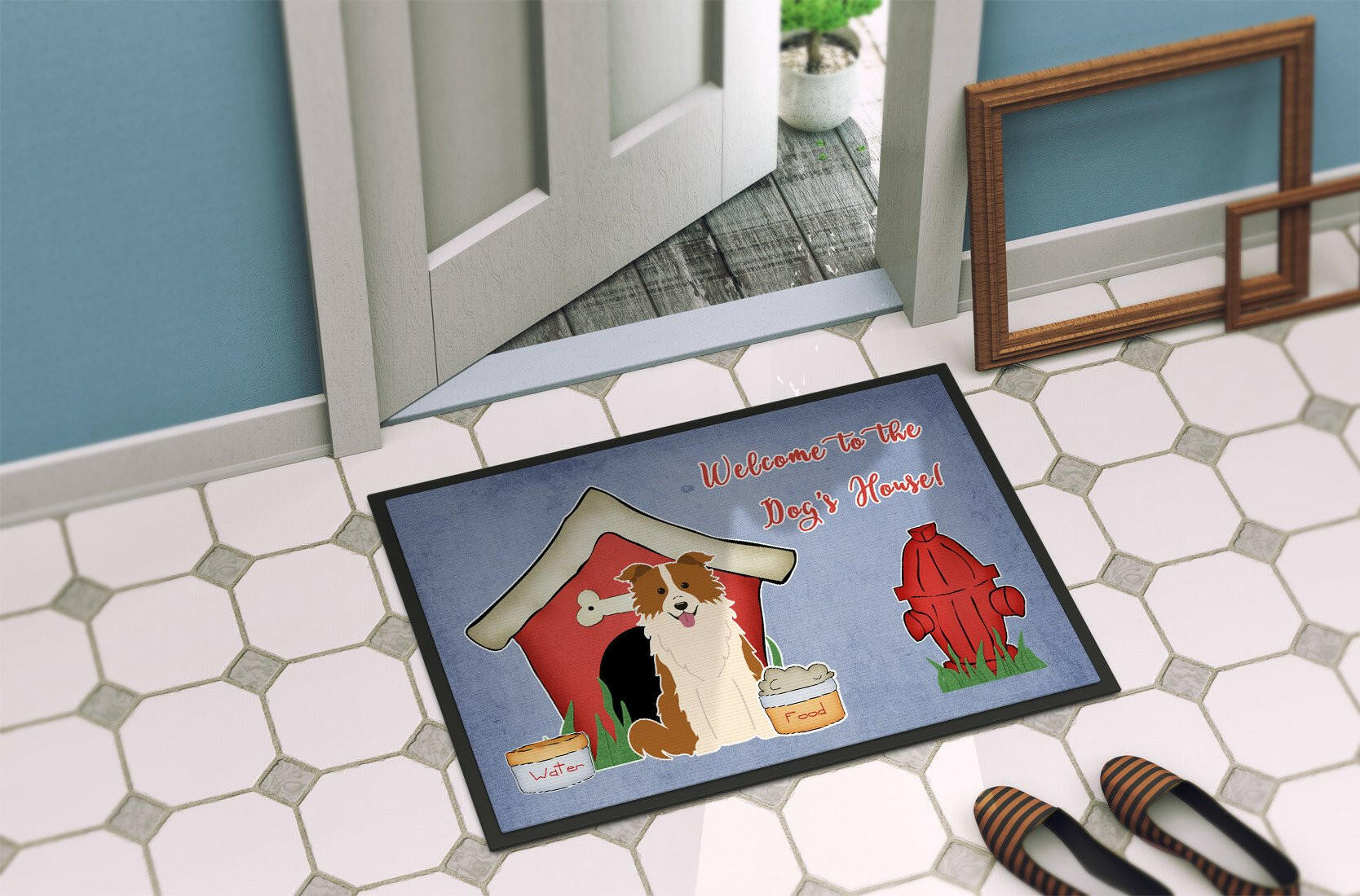 Dog House Collection Border Collie Red White Indoor or Outdoor Mat 24x36 BB2873JMAT - the-store.com