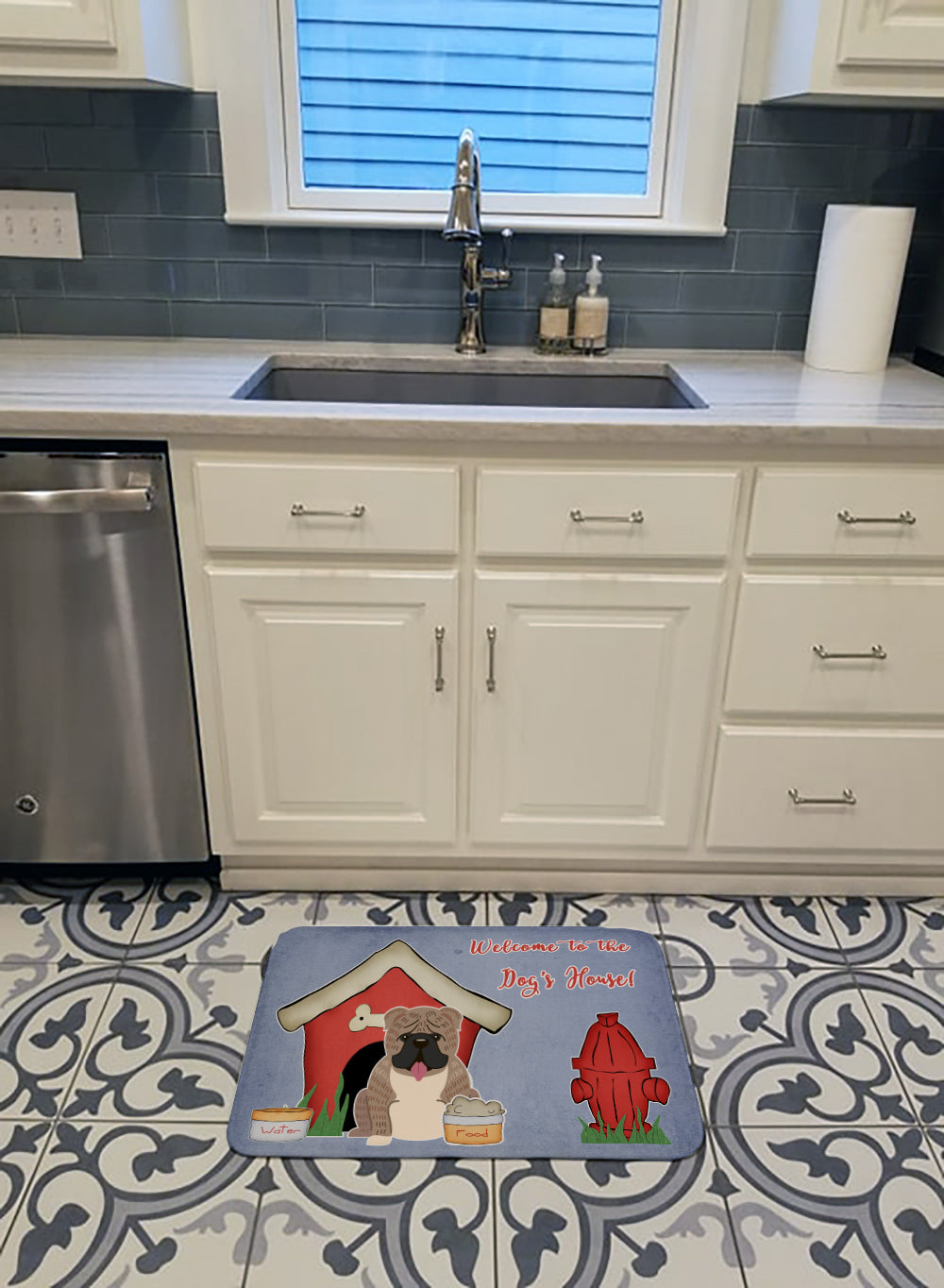 Dog House Collection English Bulldog Grey Brindle  Machine Washable Memory Foam Mat BB2880RUG - the-store.com