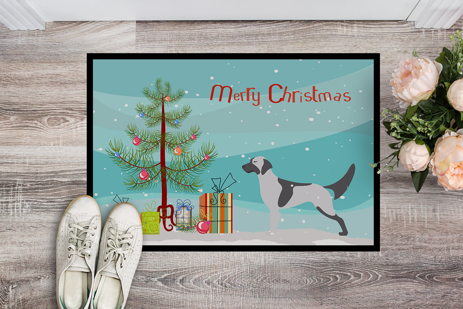 English Setter Merry Christmas Tree Indoor or Outdoor Mat 18x27 BB2899MAT - the-store.com