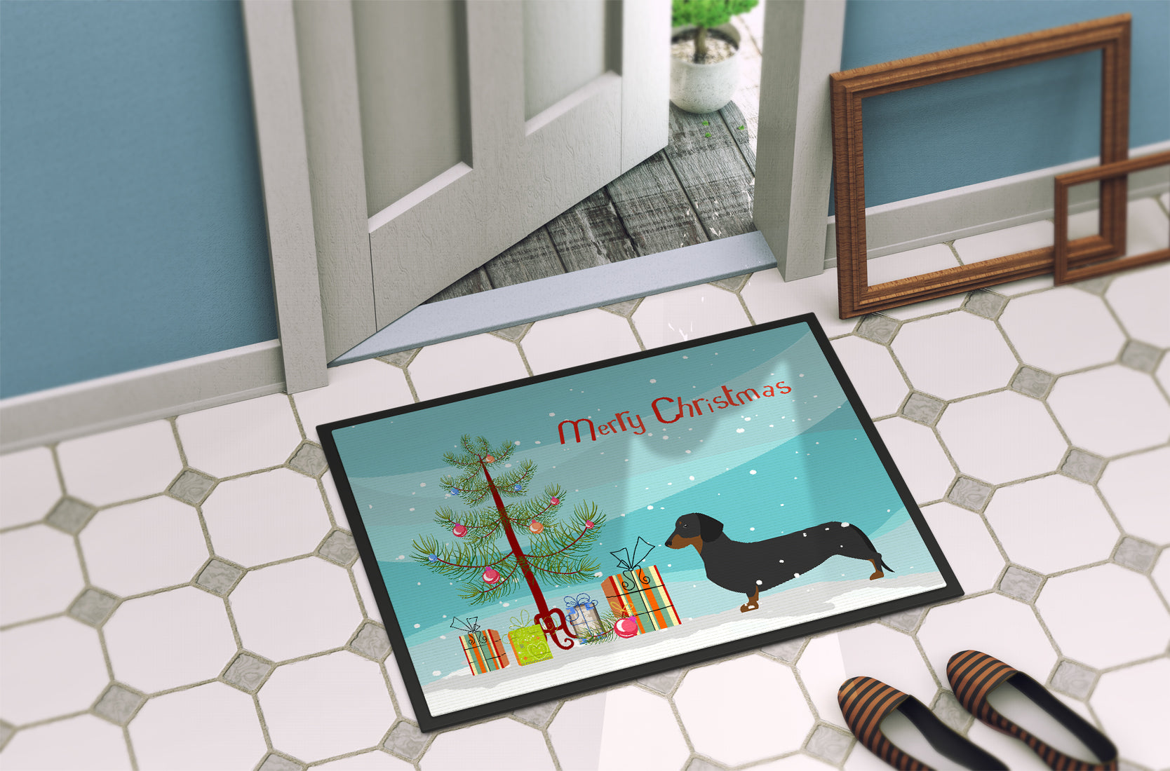 Dachshund Merry Christmas Tree Indoor or Outdoor Mat 18x27 BB2900MAT - the-store.com