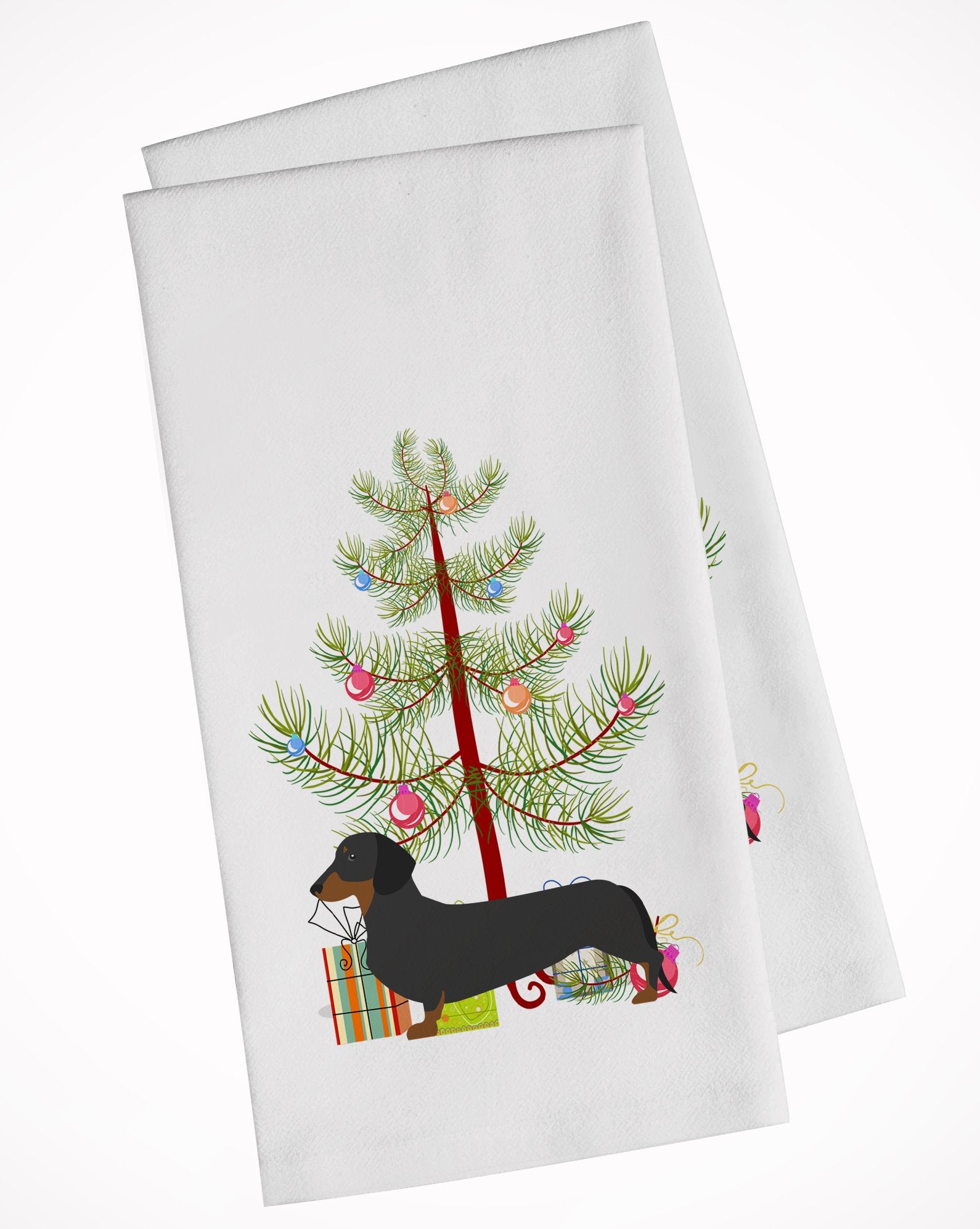 Dachshund Merry Christmas Tree White Kitchen Towel Set of 2 BB2900WTKT by Caroline's Treasures