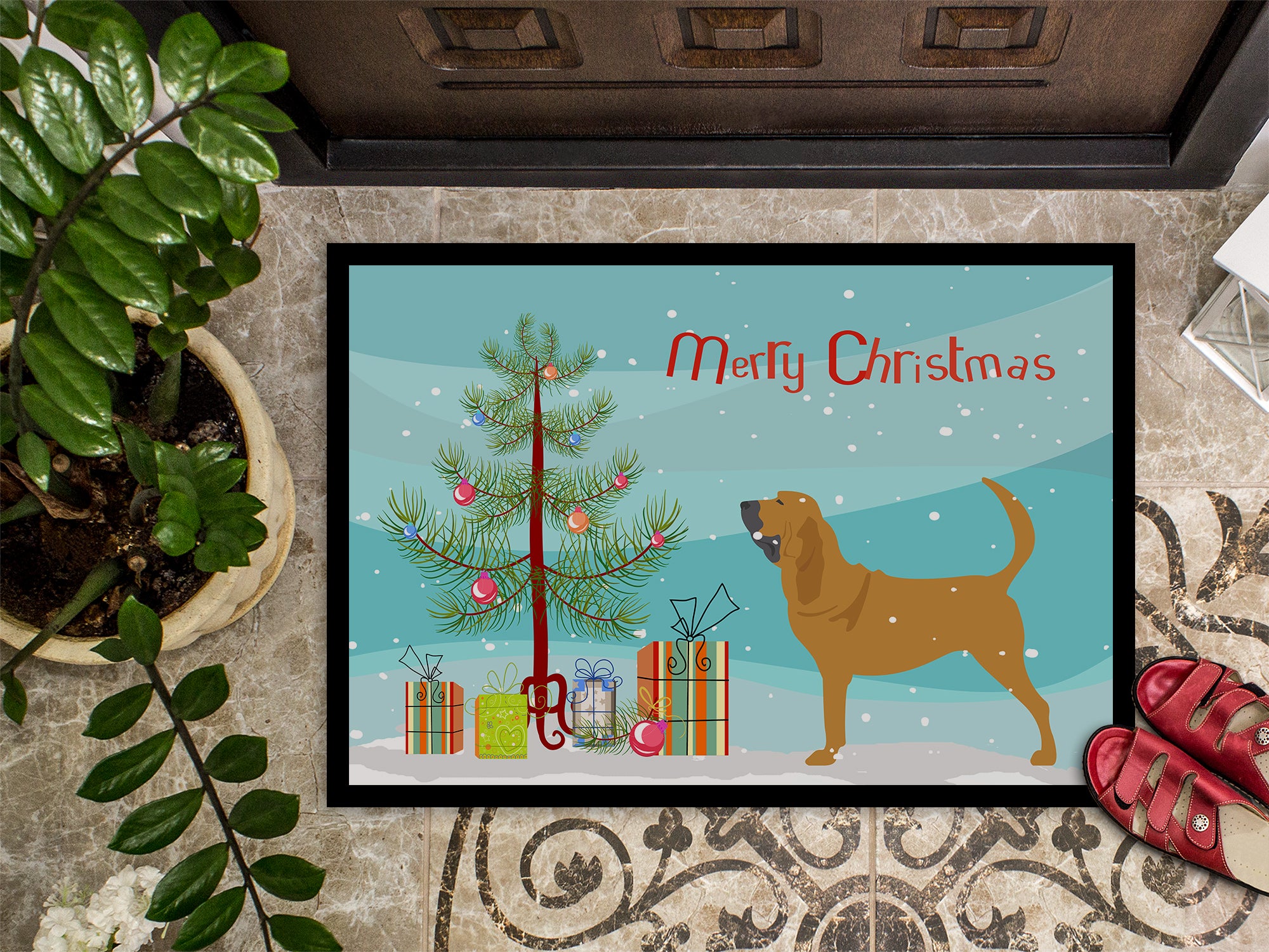 Bloodhound Merry Christmas Tree Indoor or Outdoor Mat 18x27 BB2902MAT - the-store.com