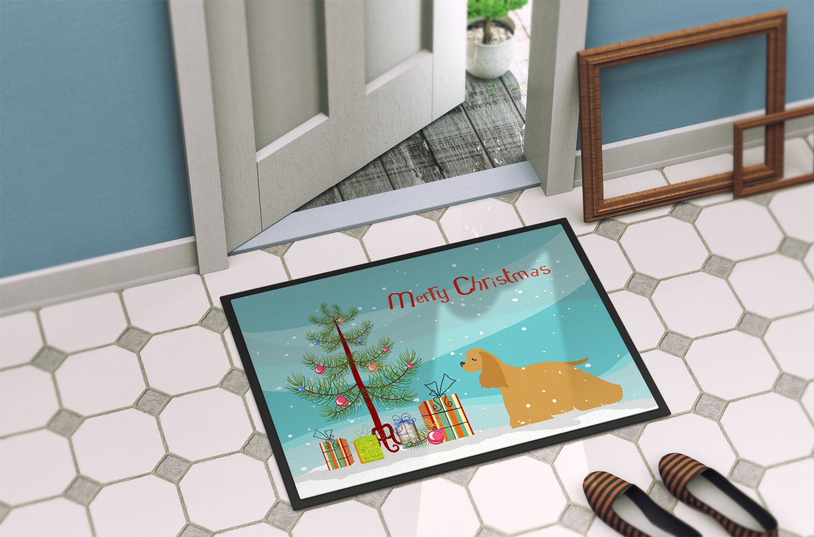 Cocker Spaniel Merry Christmas Tree Indoor or Outdoor Mat 24x36 BB2904JMAT by Caroline's Treasures