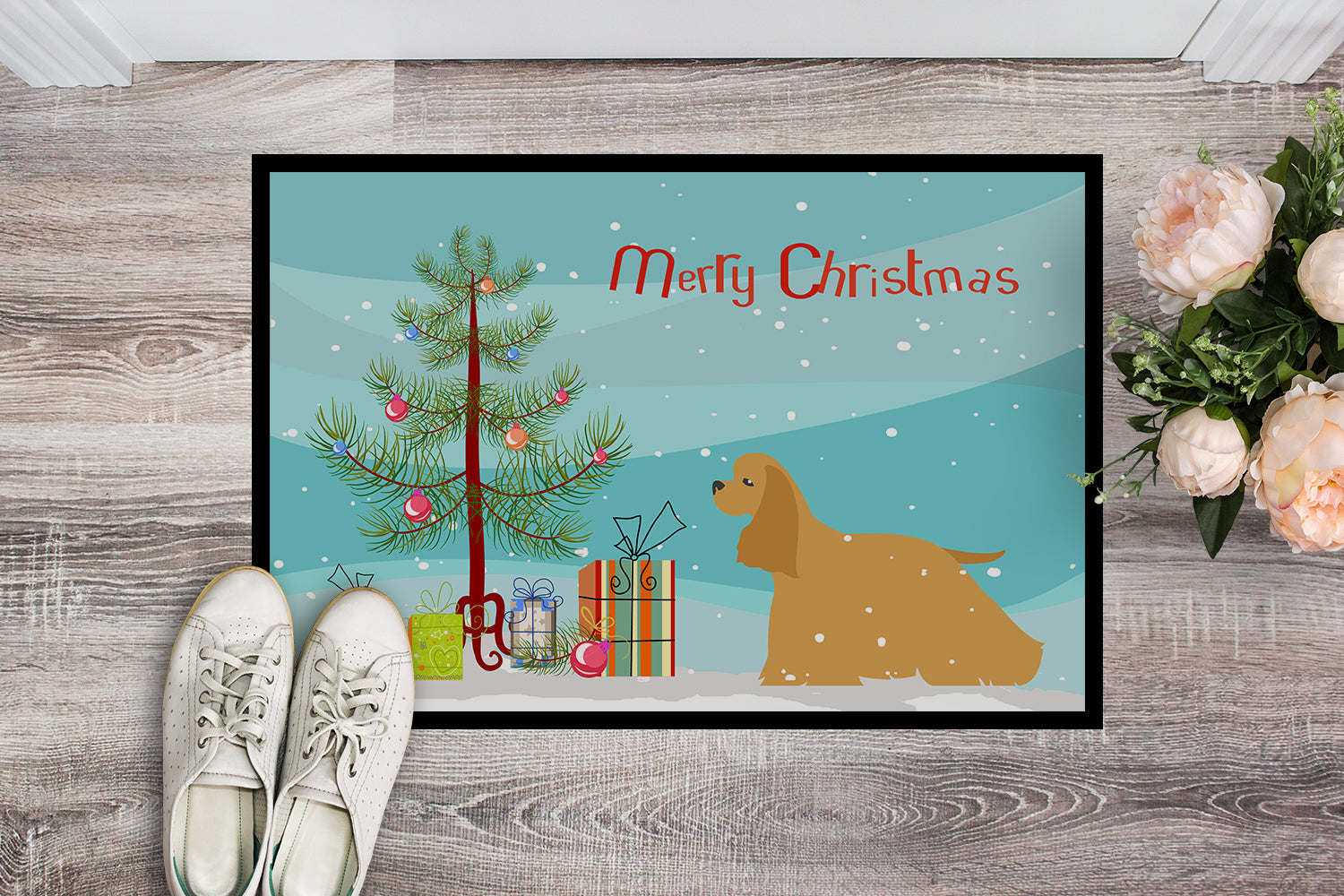 Cocker Spaniel Merry Christmas Tree Indoor or Outdoor Mat 18x27 BB2904MAT - the-store.com