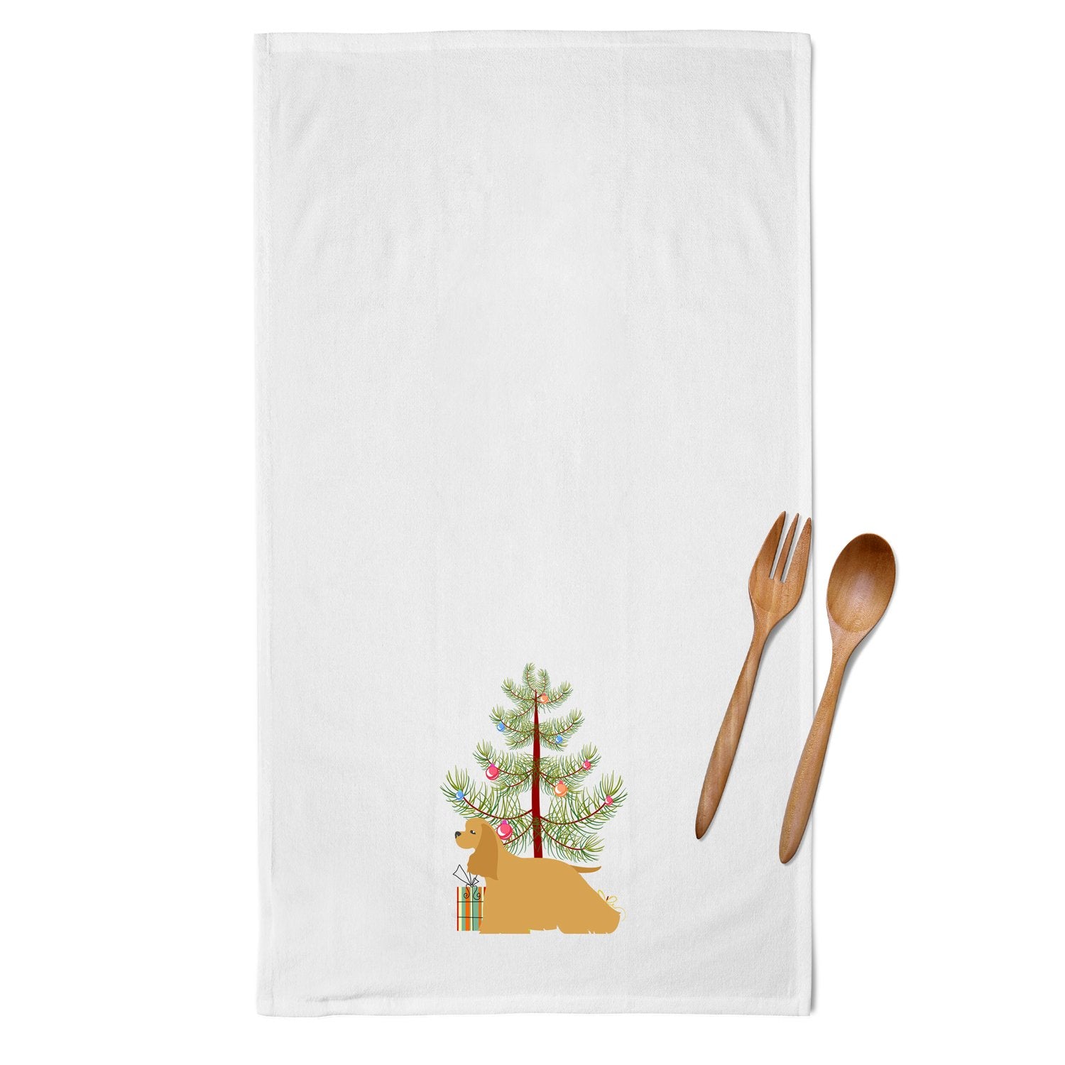 Cocker Spaniel Merry Christmas Tree White Kitchen Towel Set of 2 BB2904WTKT by Caroline's Treasures