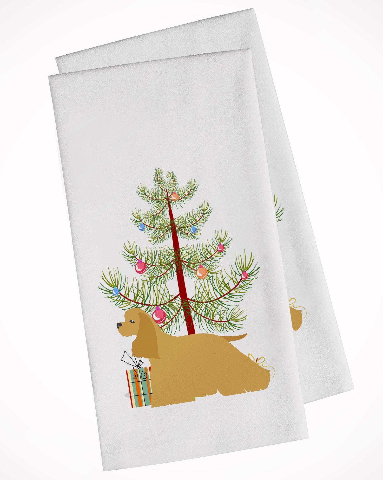 Cocker Spaniel Merry Christmas Tree White Kitchen Towel Set of 2 BB2904WTKT by Caroline's Treasures