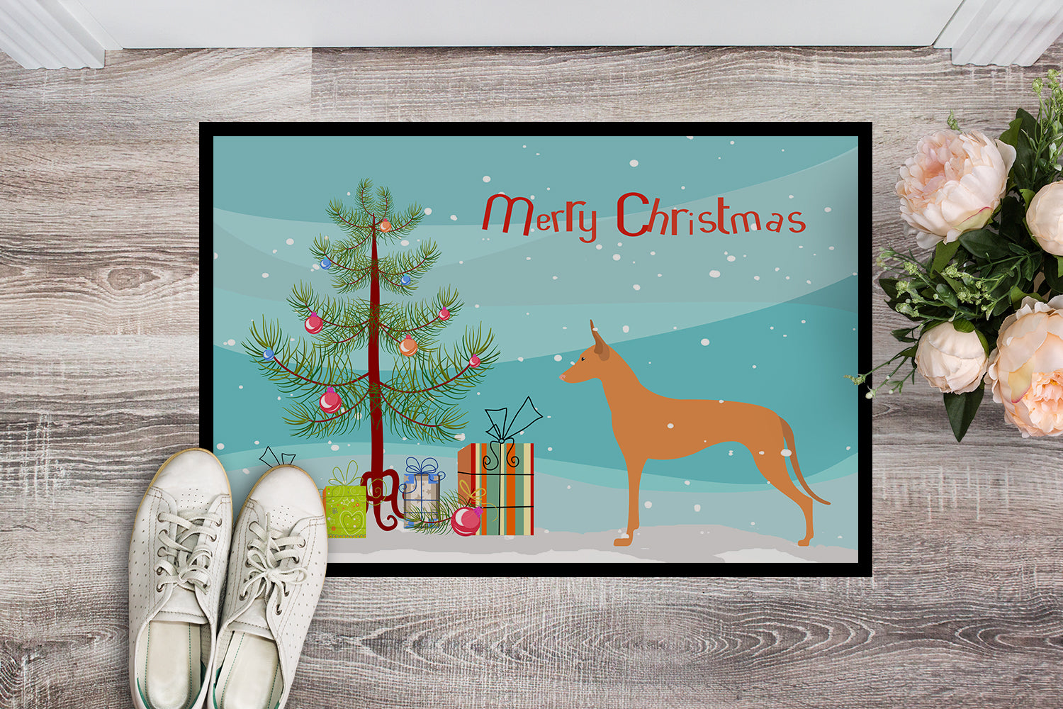 Pharaoh Hound Merry Christmas Tree Indoor or Outdoor Mat 18x27 BB2906MAT - the-store.com