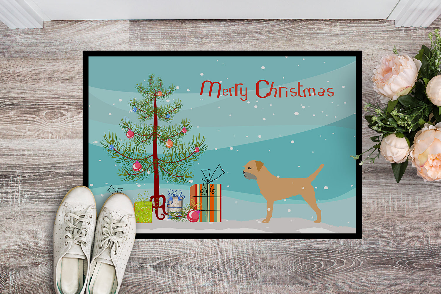 Border Terrier Merry Christmas Tree Indoor or Outdoor Mat 18x27 BB2907MAT - the-store.com