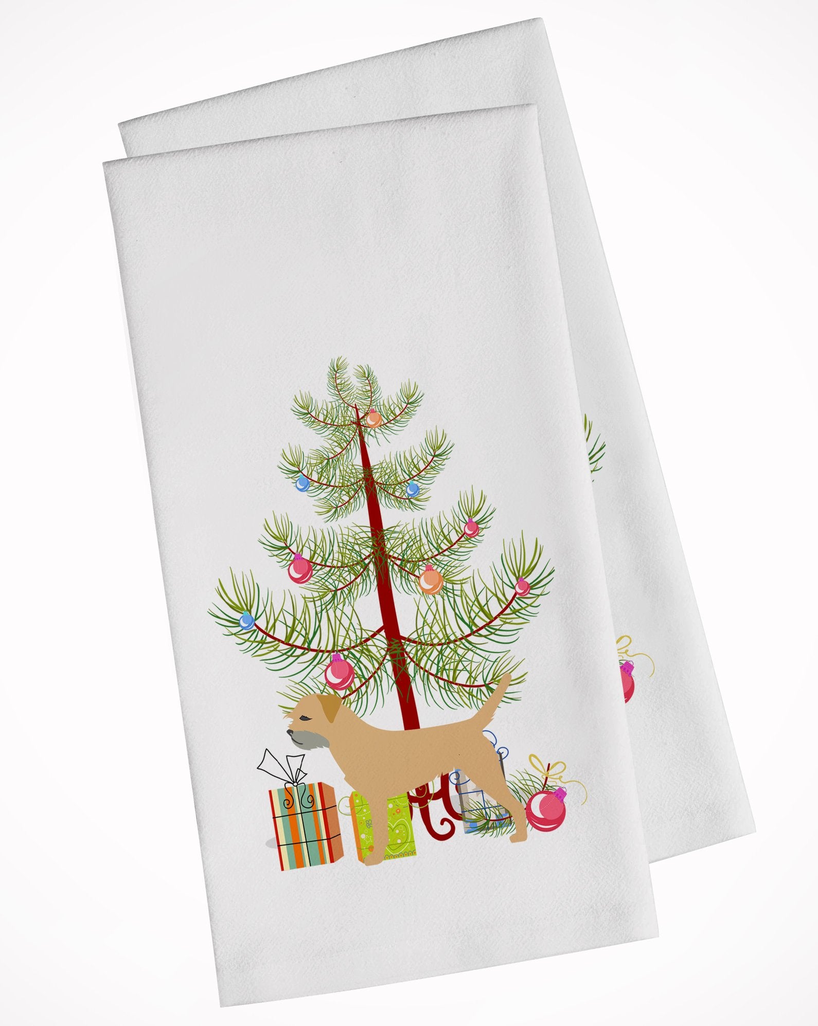 Border Terrier Merry Christmas Tree White Kitchen Towel Set of 2 BB2907WTKT by Caroline's Treasures