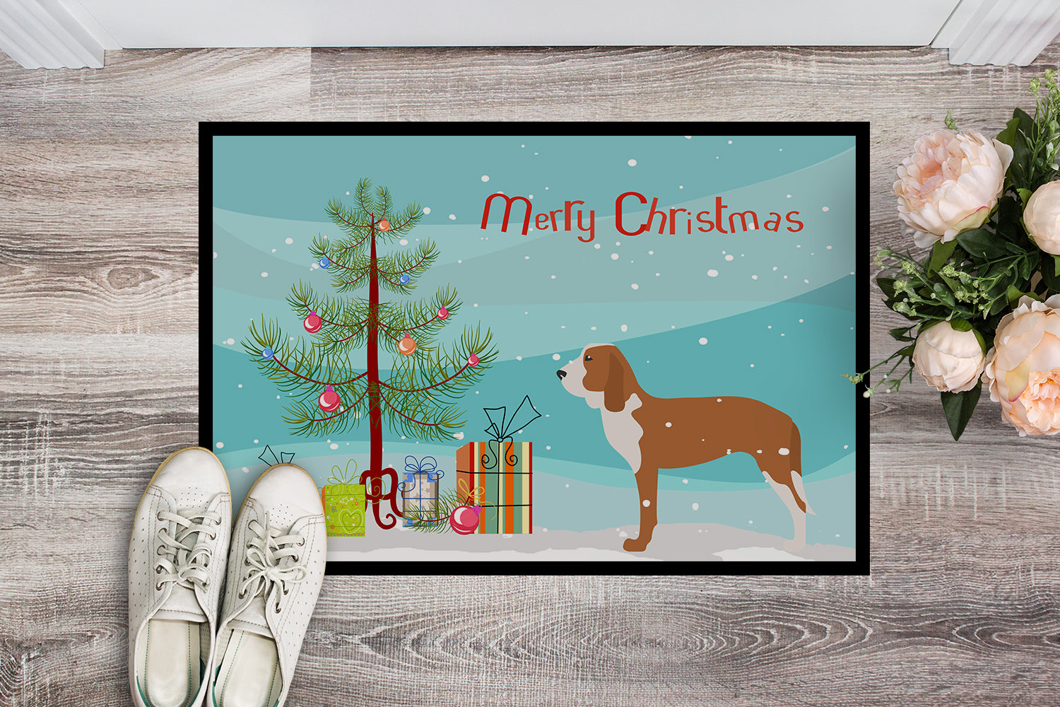 Spanish Hound Merry Christmas Tree Indoor or Outdoor Mat 18x27 BB2909MAT - the-store.com