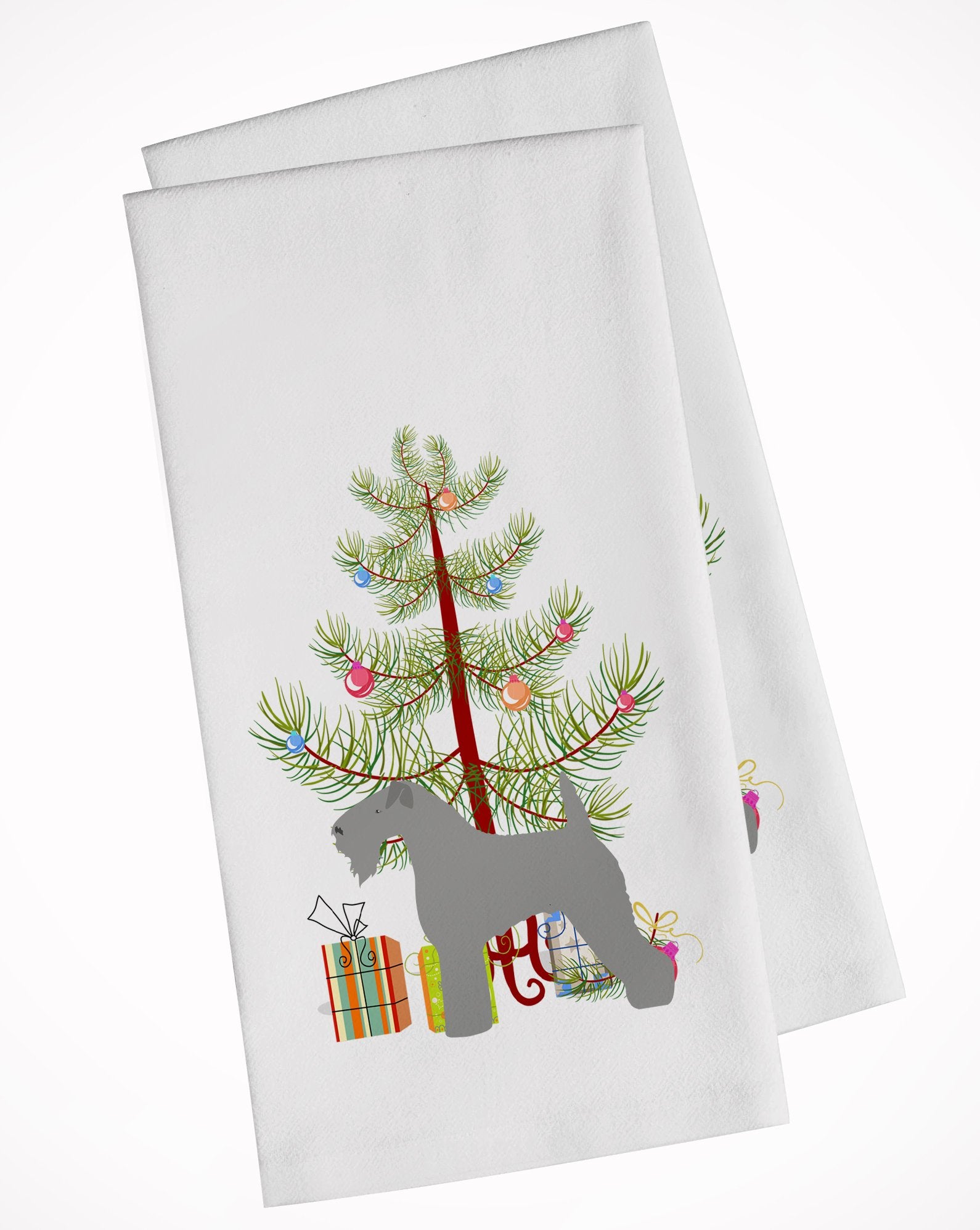 Kerry Blue Terrier Merry Christmas Tree White Kitchen Towel Set of 2 BB2910WTKT by Caroline's Treasures