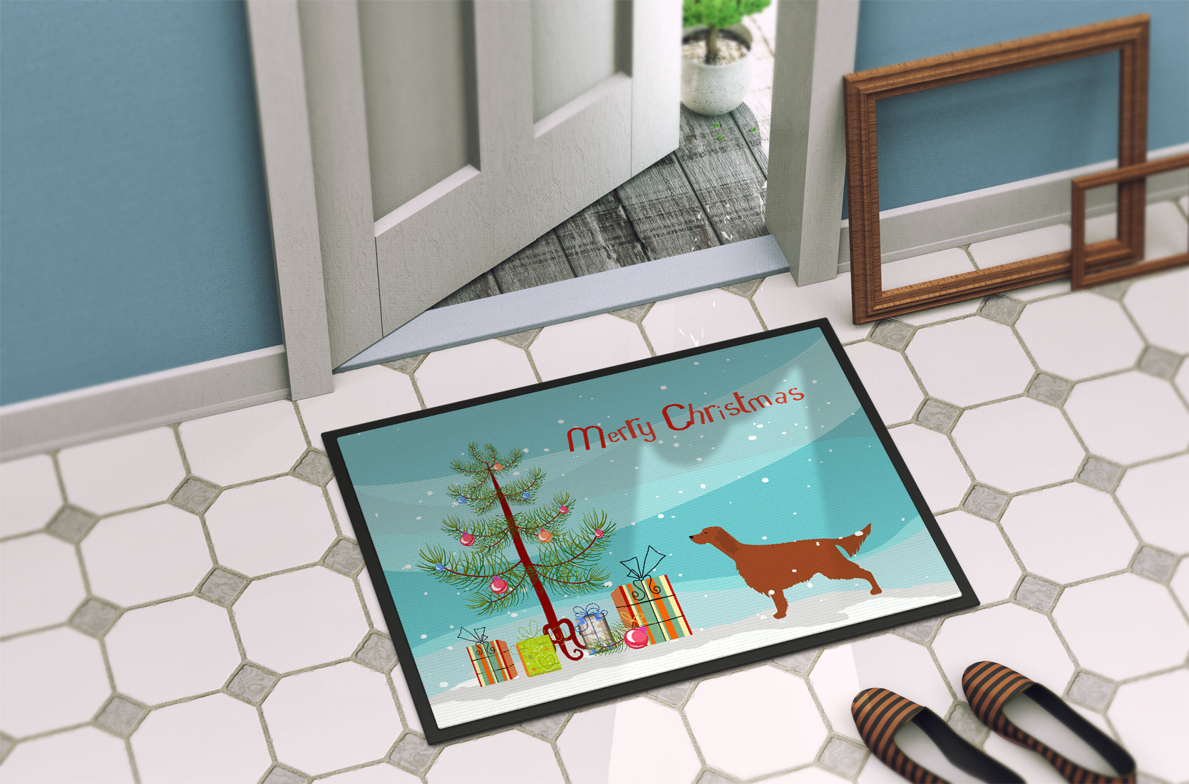 Irish Setter Merry Christmas Tree Indoor or Outdoor Mat 18x27 BB2911MAT - the-store.com