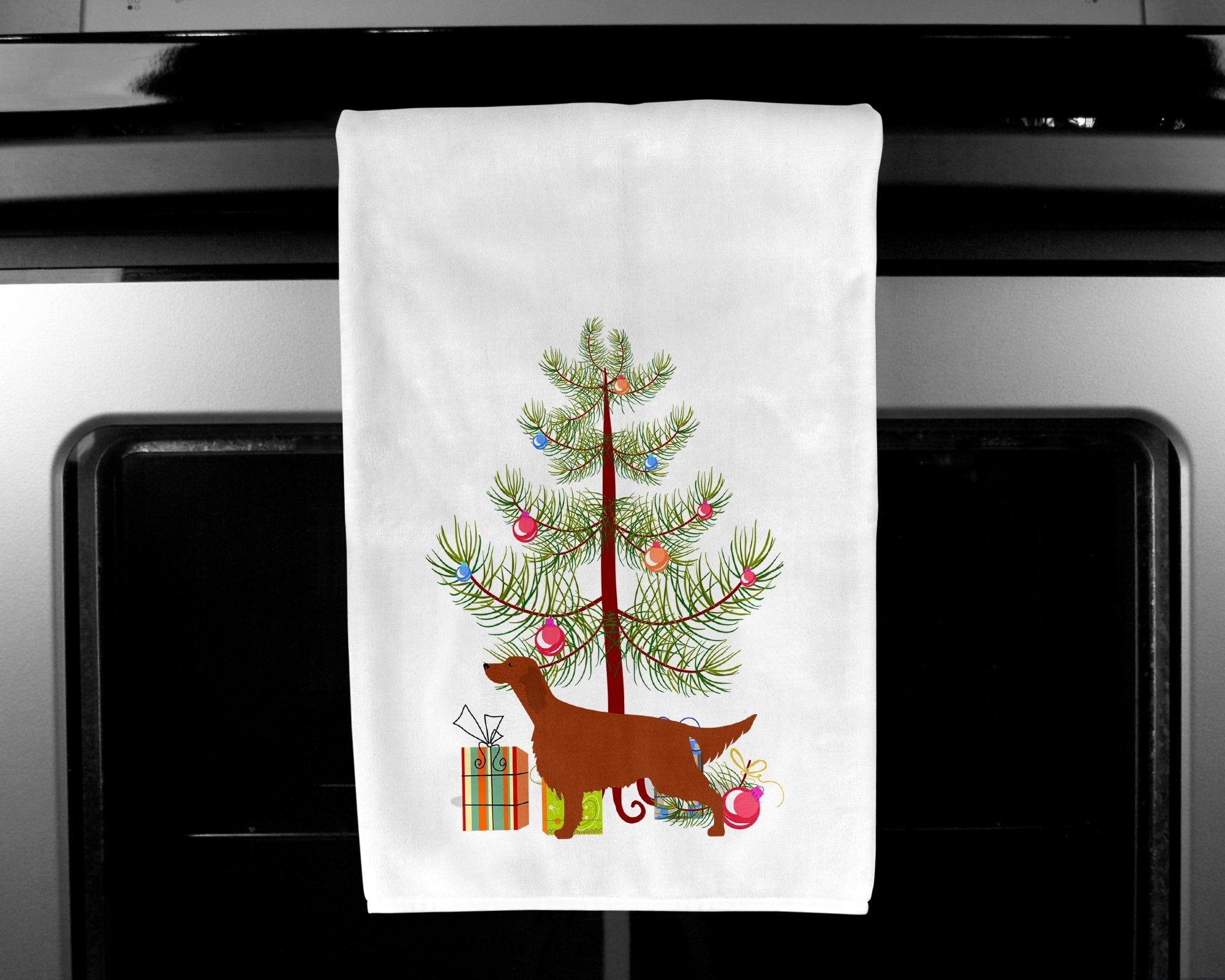 Irish Setter Merry Christmas Tree White Kitchen Towel Set of 2 BB2911WTKT by Caroline's Treasures