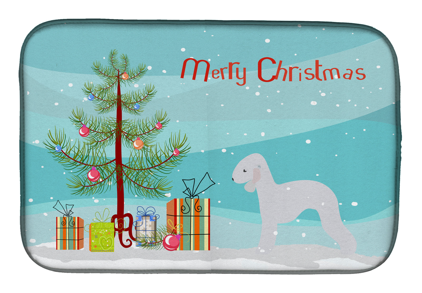 Bedlington Terrier Merry Christmas Tree Dish Drying Mat BB2912DDM  the-store.com.