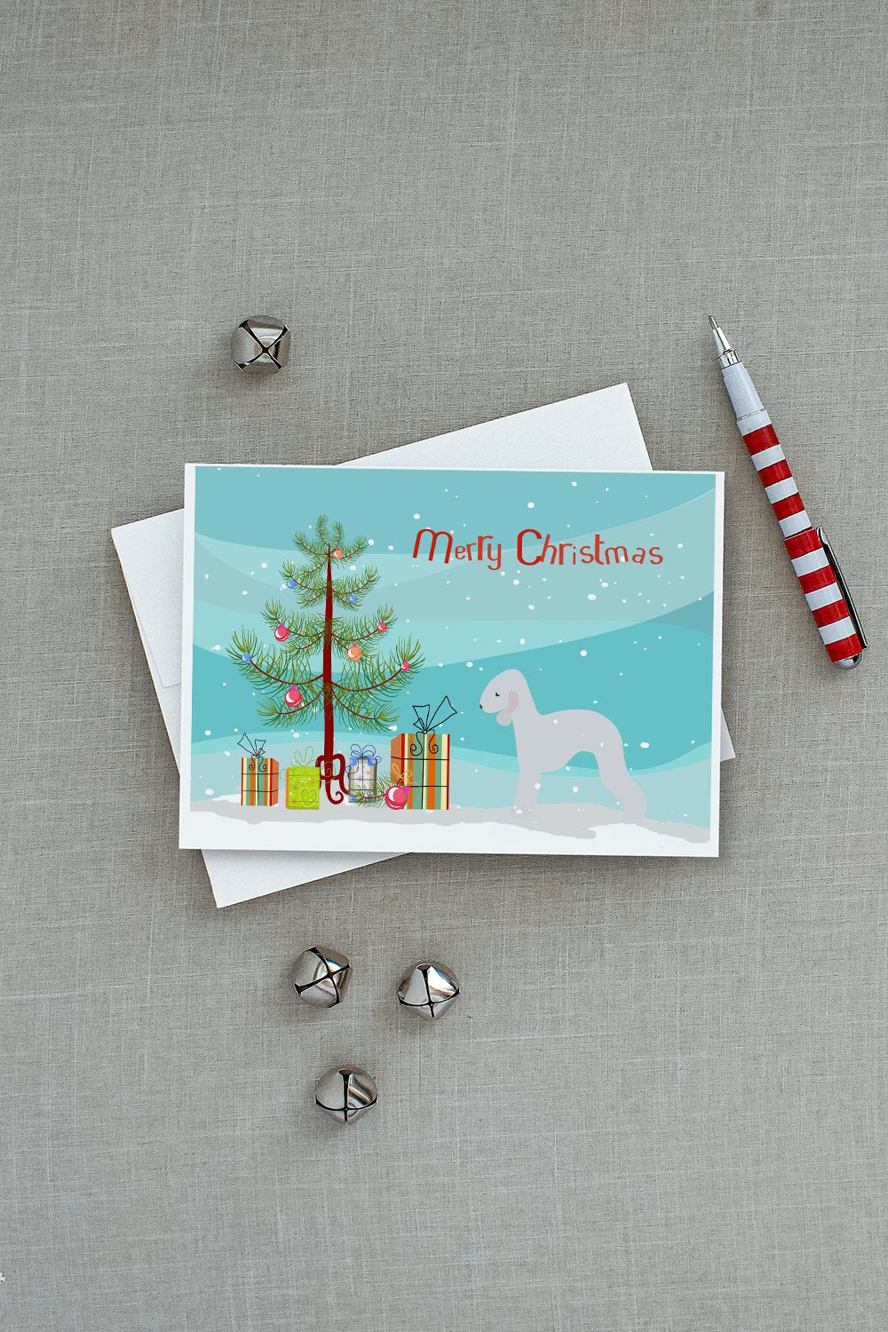 Bedlington Terrier Merry Christmas Tree Greeting Cards and Envelopes Pack of 8 - the-store.com