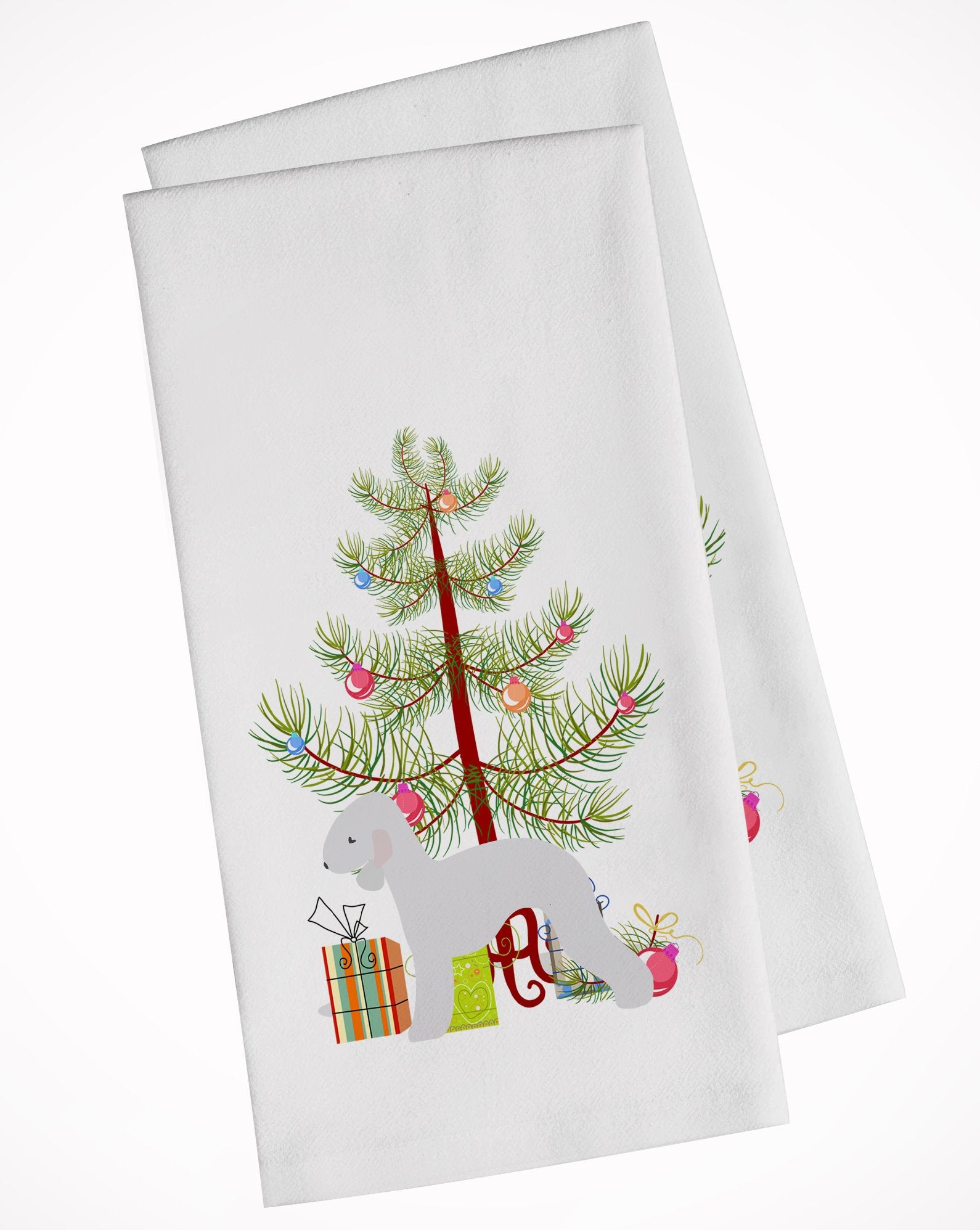 Bedlington Terrier Merry Christmas Tree White Kitchen Towel Set of 2 BB2912WTKT by Caroline's Treasures