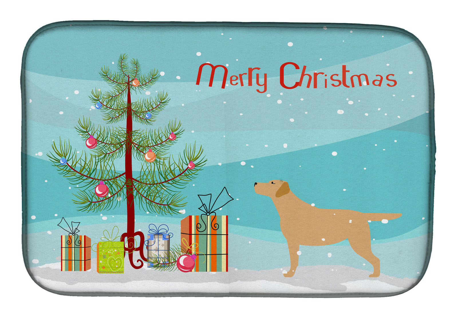 Yellow Labrador Retriever Merry Christmas Tree Dish Drying Mat BB2915DDM  the-store.com.