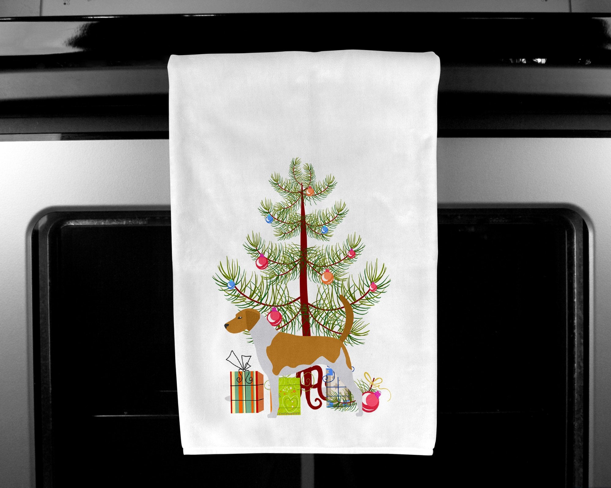 American Foxhound Merry Christmas Tree White Kitchen Towel Set of 2 BB2916WTKT by Caroline's Treasures