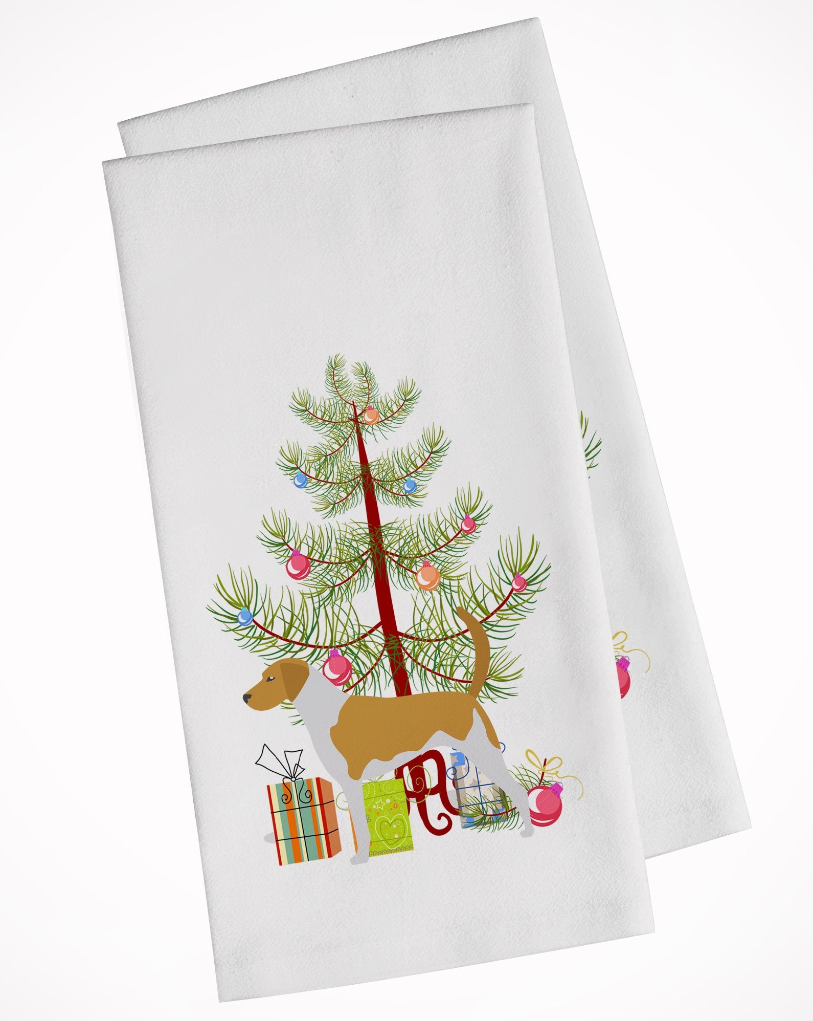 American Foxhound Merry Christmas Tree White Kitchen Towel Set of 2 BB2916WTKT by Caroline's Treasures