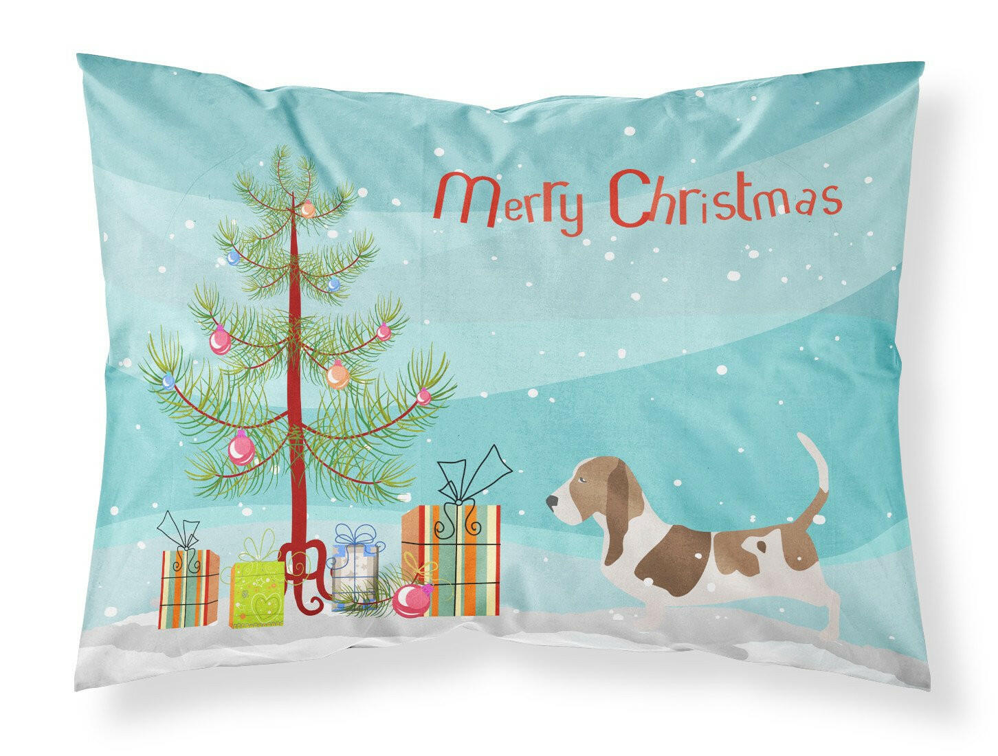 Basset Hound Merry Christmas Tree Fabric Standard Pillowcase BB2920PILLOWCASE by Caroline's Treasures