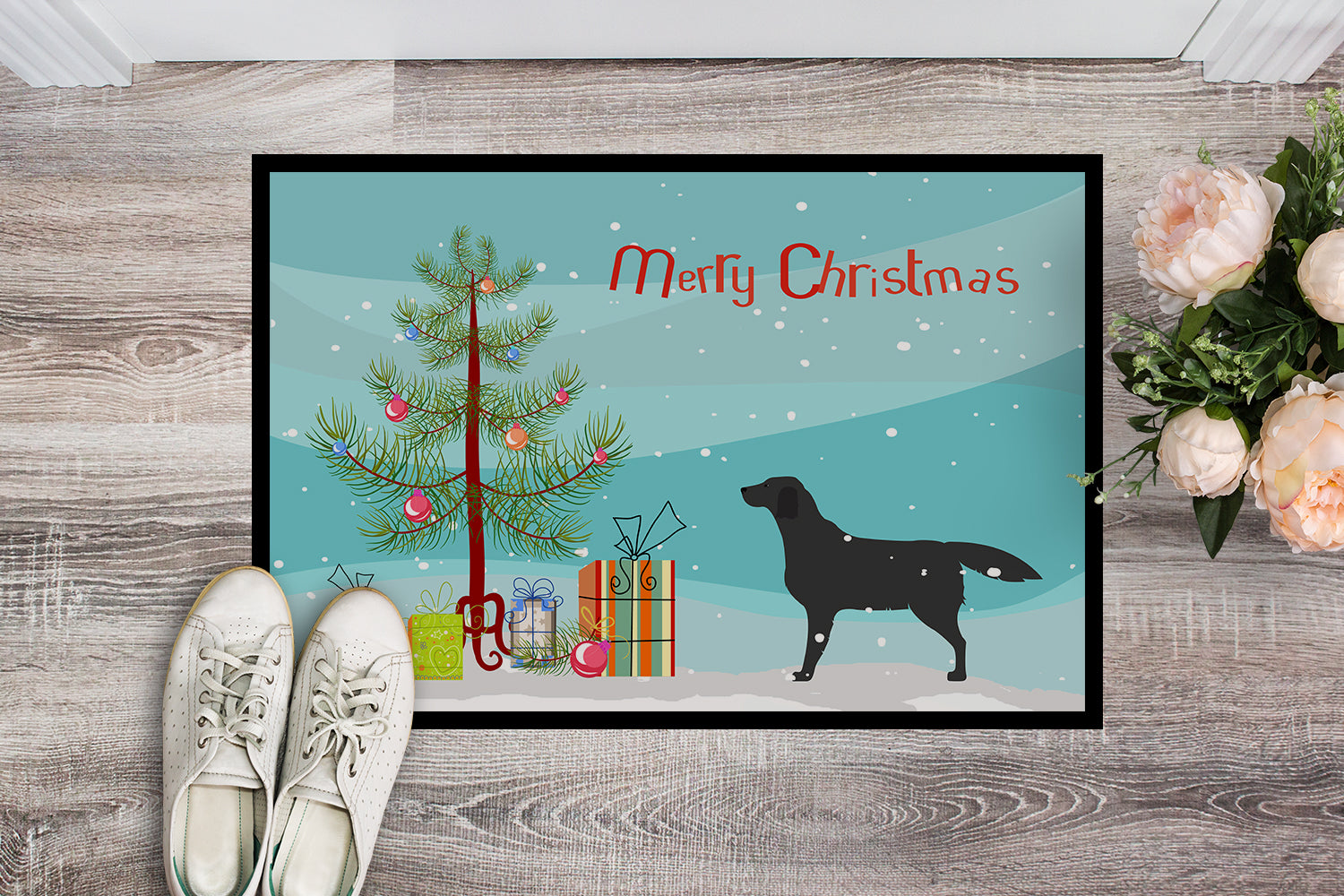 Black Labrador Retriever Merry Christmas Tree Indoor or Outdoor Mat 18x27 BB2926MAT - the-store.com