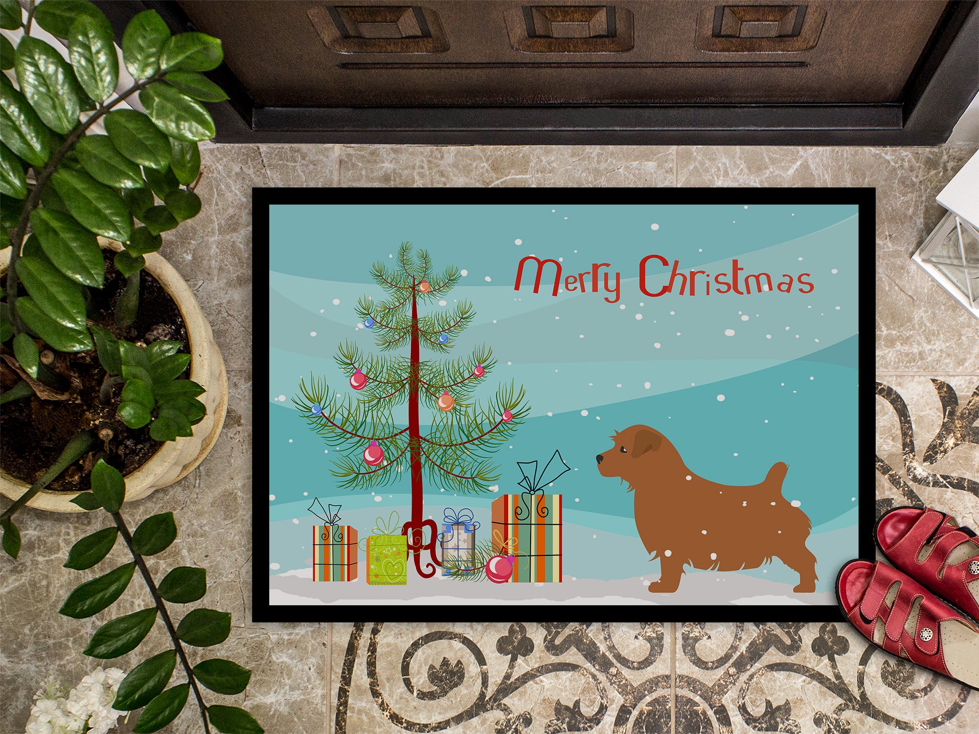 Norfolk Terrier Merry Christmas Tree Indoor or Outdoor Mat 18x27 BB2927MAT - the-store.com