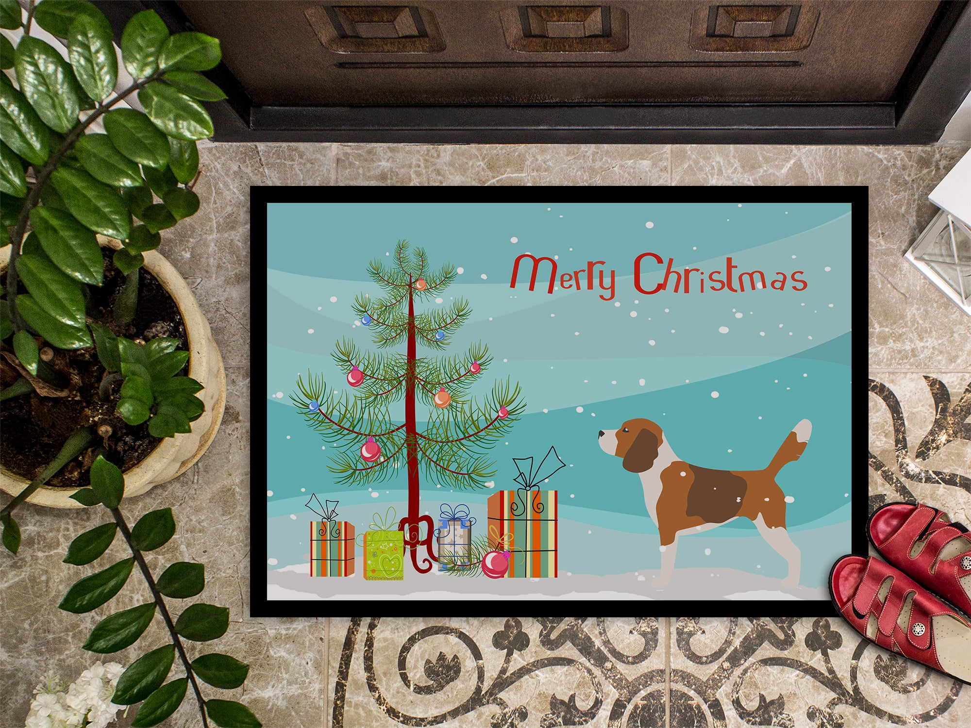 Beagle Merry Christmas Tree Indoor or Outdoor Mat 18x27 BB2928MAT - the-store.com