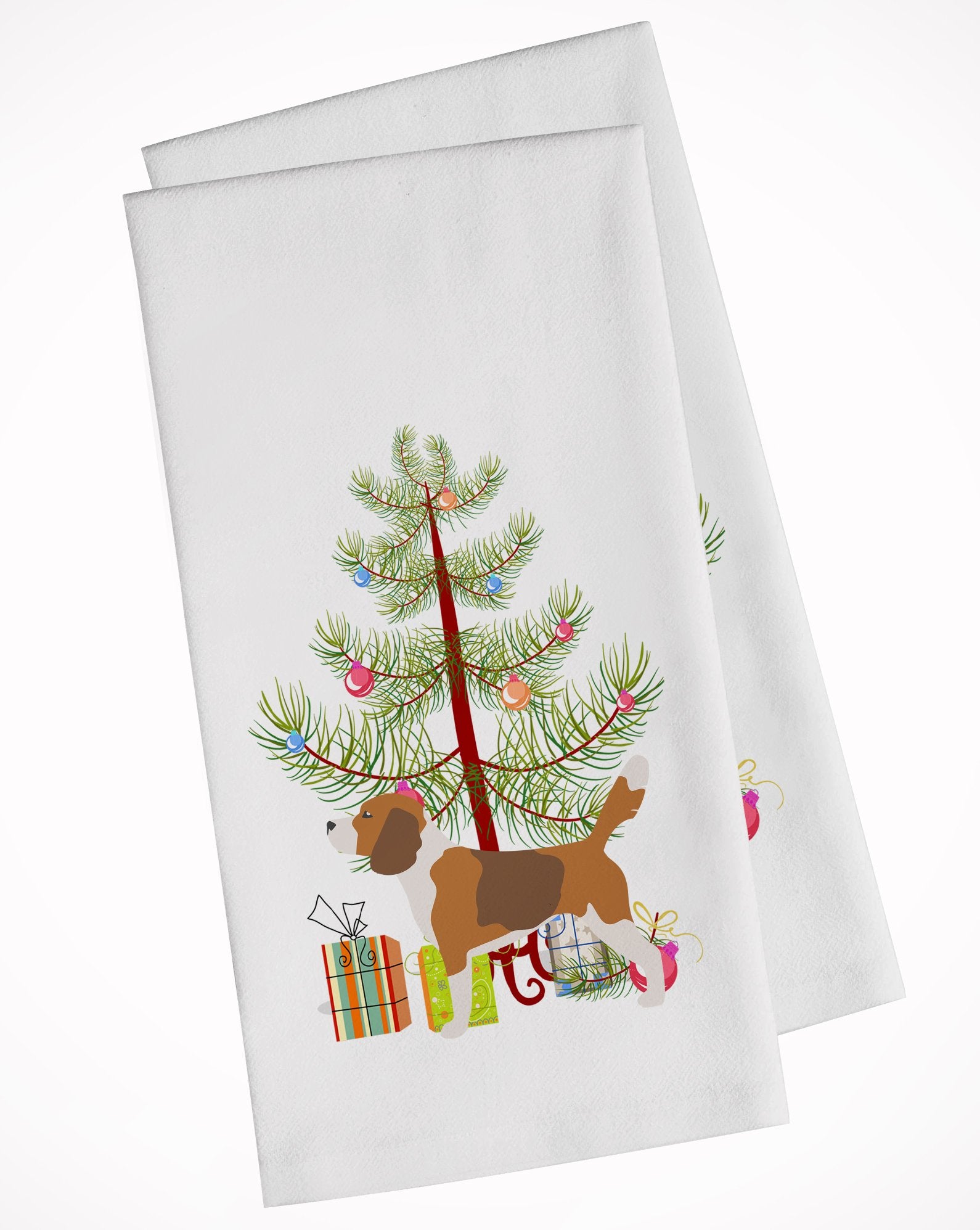 Beagle Merry Christmas Tree White Kitchen Towel Set of 2 BB2928WTKT by Caroline's Treasures