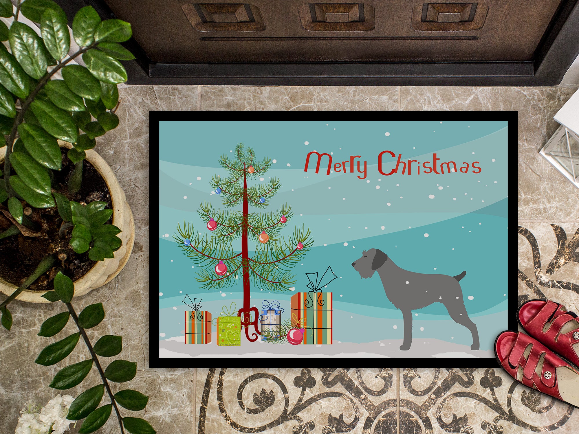 German Wirehaired Pointer Merry Christmas Tree Indoor or Outdoor Mat 18x27 BB2929MAT - the-store.com