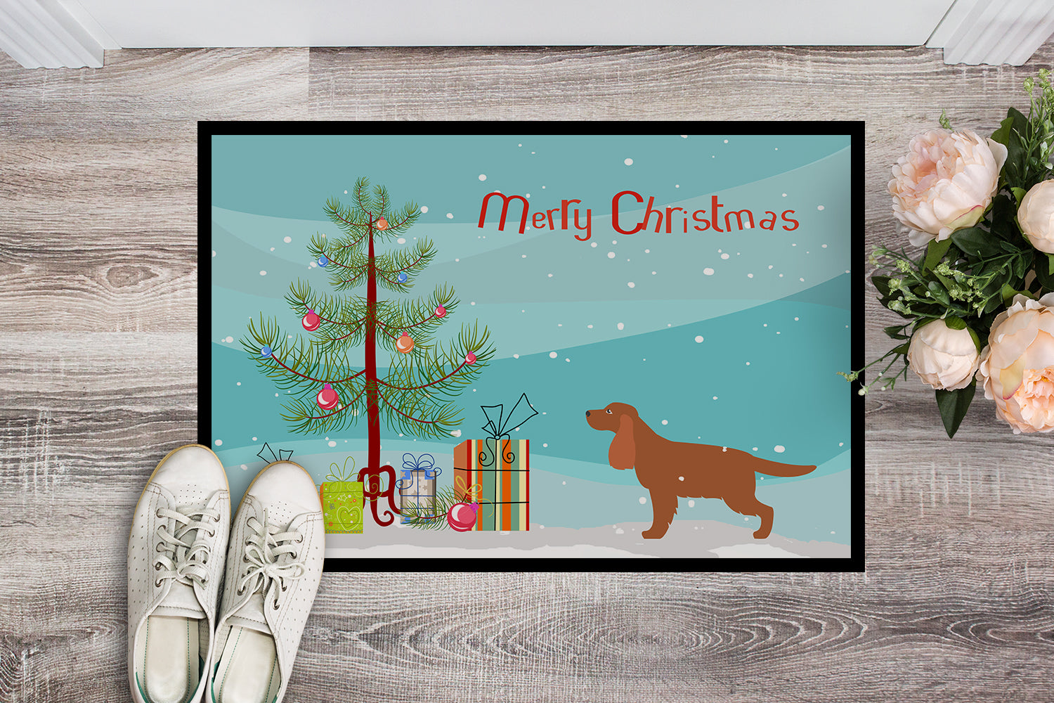 English Cocker Spaniel Merry Christmas Tree Indoor or Outdoor Mat 18x27 BB2930MAT - the-store.com