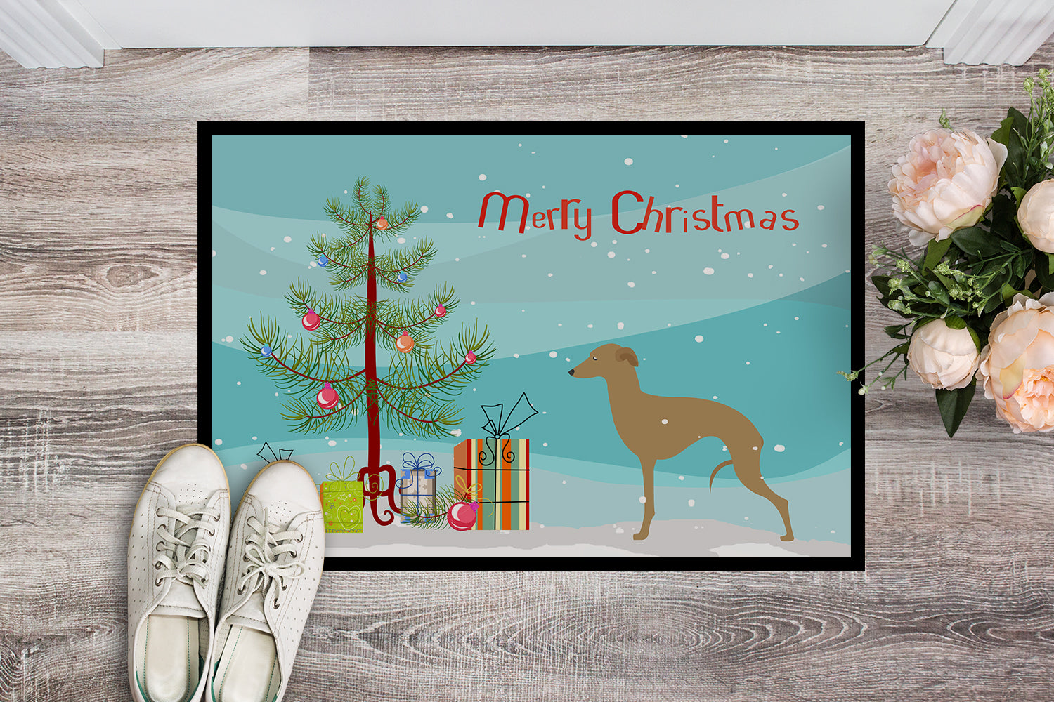 Italian Greyhound Merry Christmas Tree Indoor or Outdoor Mat 18x27 BB2932MAT - the-store.com