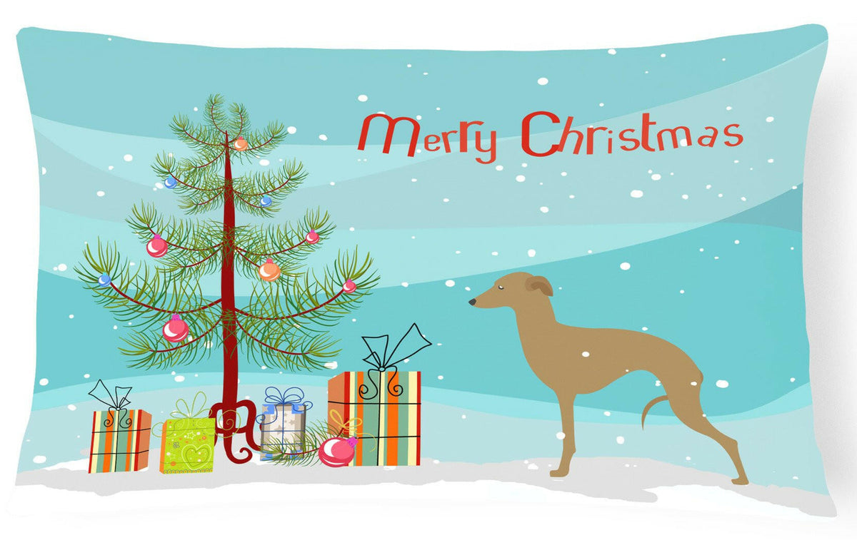Italian Greyhound Merry Christmas Tree Canvas Fabric Decorative Pillow BB2932PW1216 by Caroline&#39;s Treasures