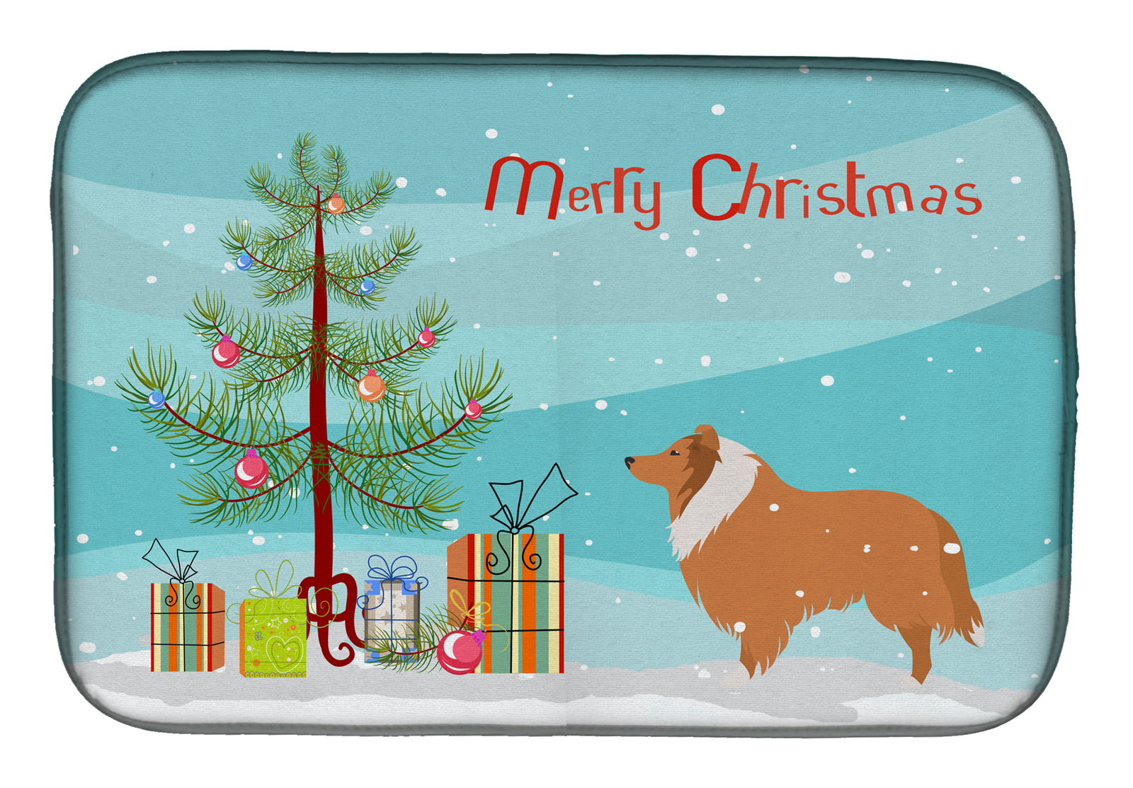 Collie Dog Merry Christmas Tree Dish Drying Mat BB2934DDM  the-store.com.