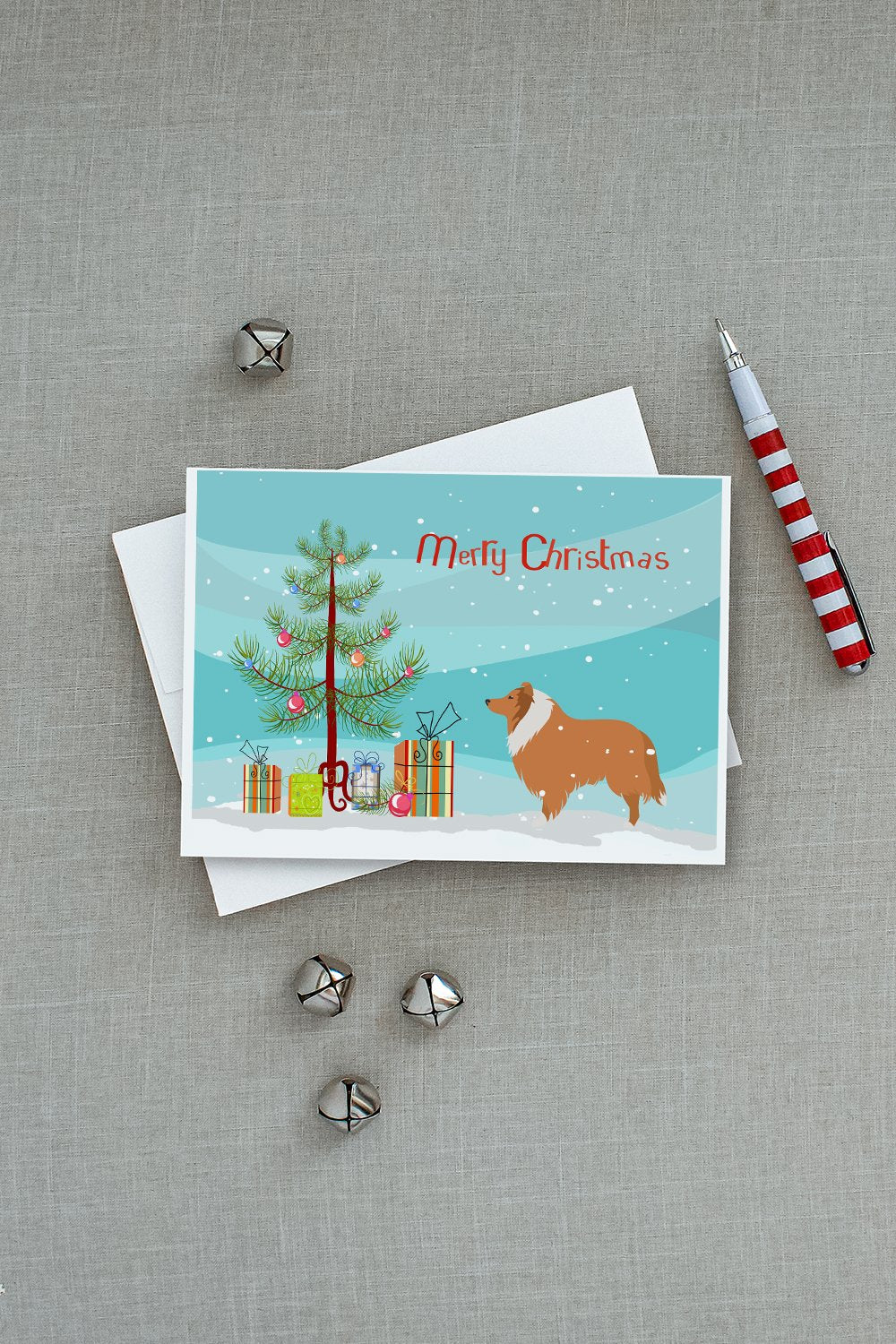 Collie Dog Merry Christmas Tree Greeting Cards and Envelopes Pack of 8 - the-store.com
