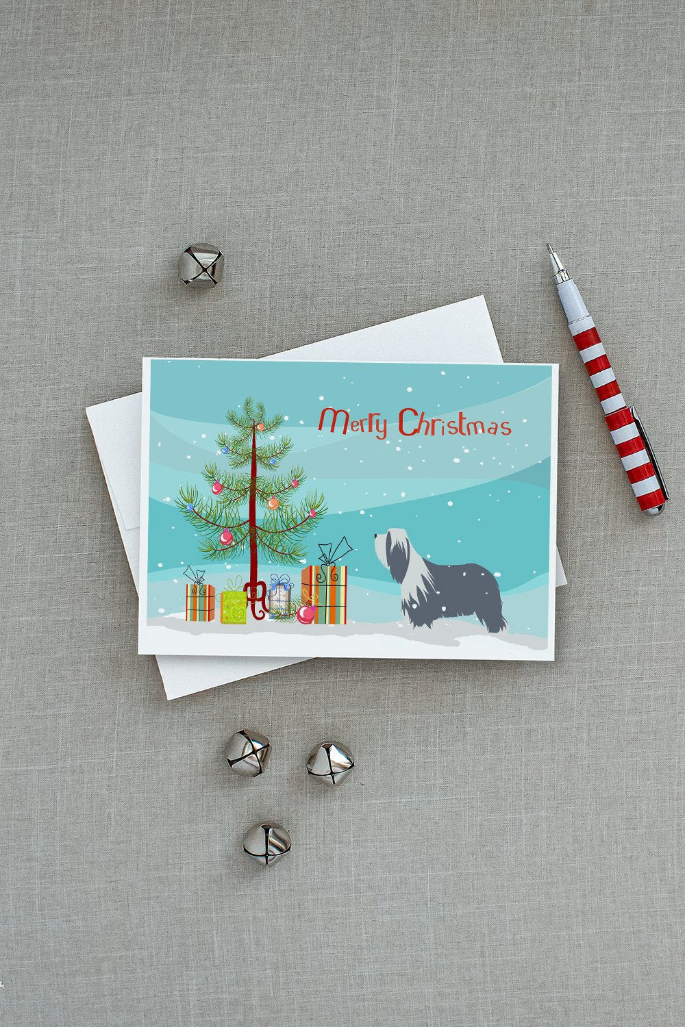 Bearded Collie Dog Merry Christmas Tree Greeting Cards and Envelopes Pack of 8 - the-store.com