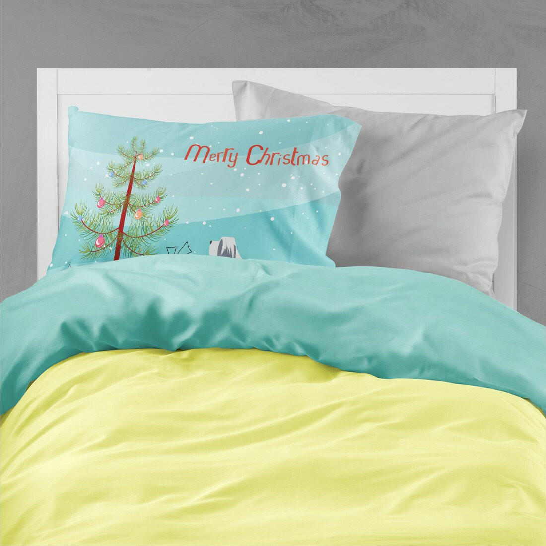 Bearded Collie Dog Merry Christmas Tree Fabric Standard Pillowcase BB2935PILLOWCASE by Caroline's Treasures