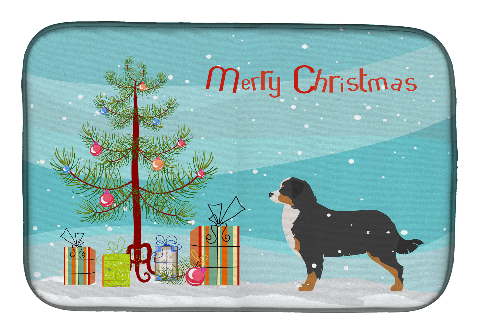 Bernese Mountain Dog Merry Christmas Tree Dish Drying Mat BB2937DDM  the-store.com.