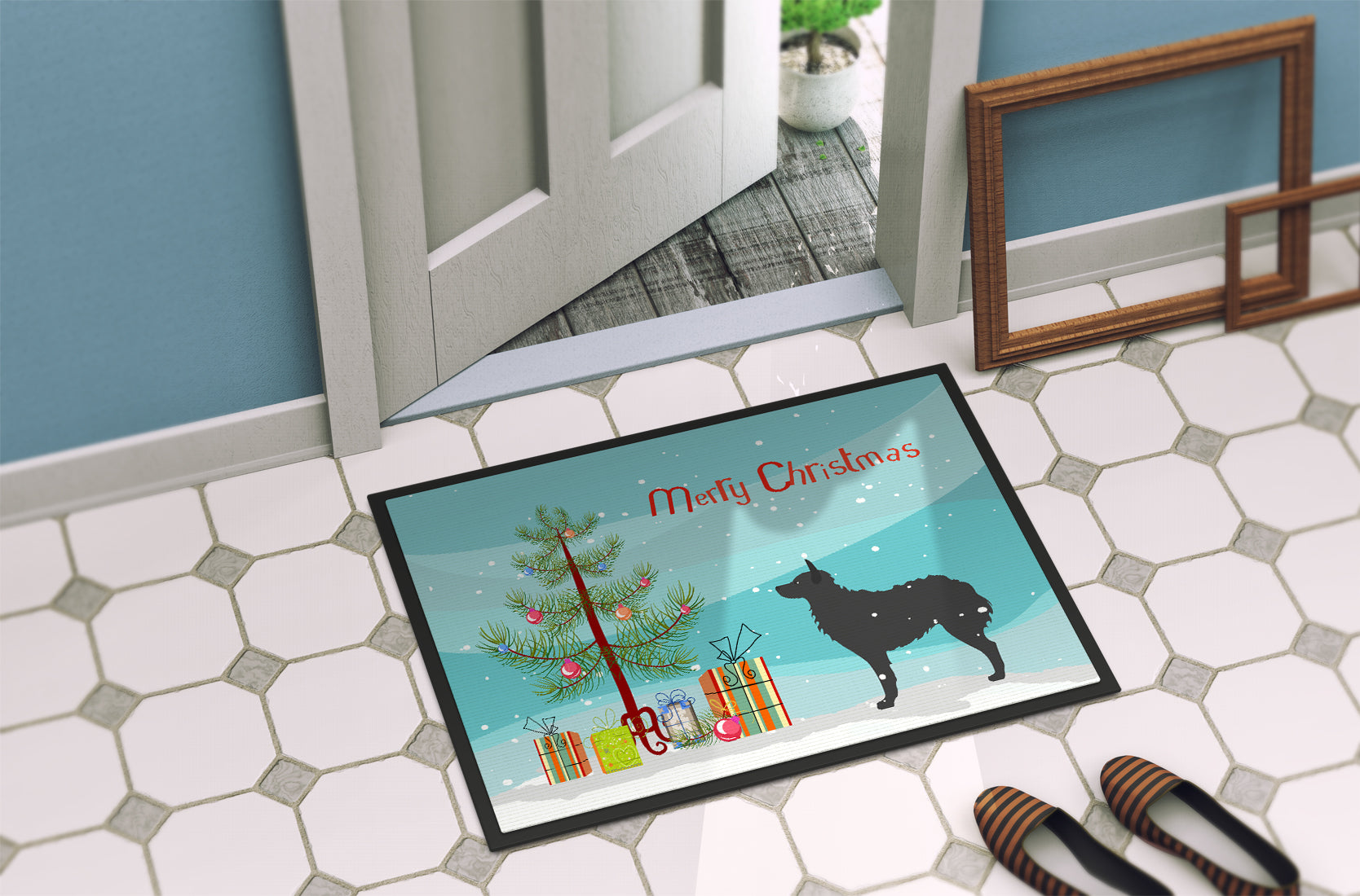 Croatian Sheepdog Merry Christmas Tree Indoor or Outdoor Mat 18x27 BB2939MAT - the-store.com