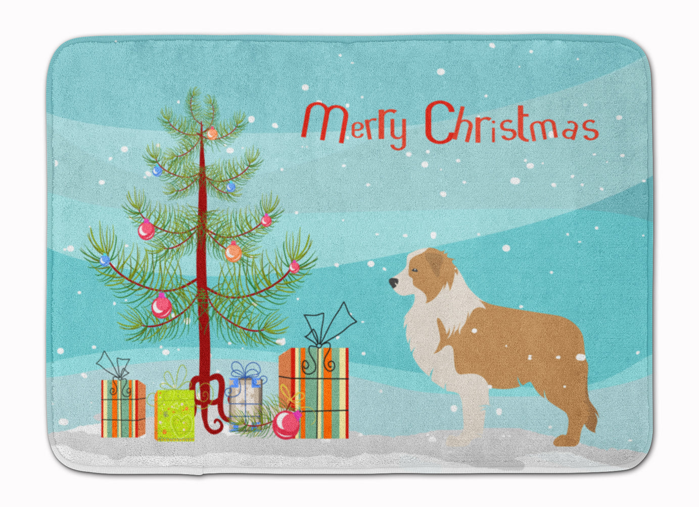 Red Border Collie Merry Christmas Tree Machine Washable Memory Foam Mat BB2940RUG - the-store.com