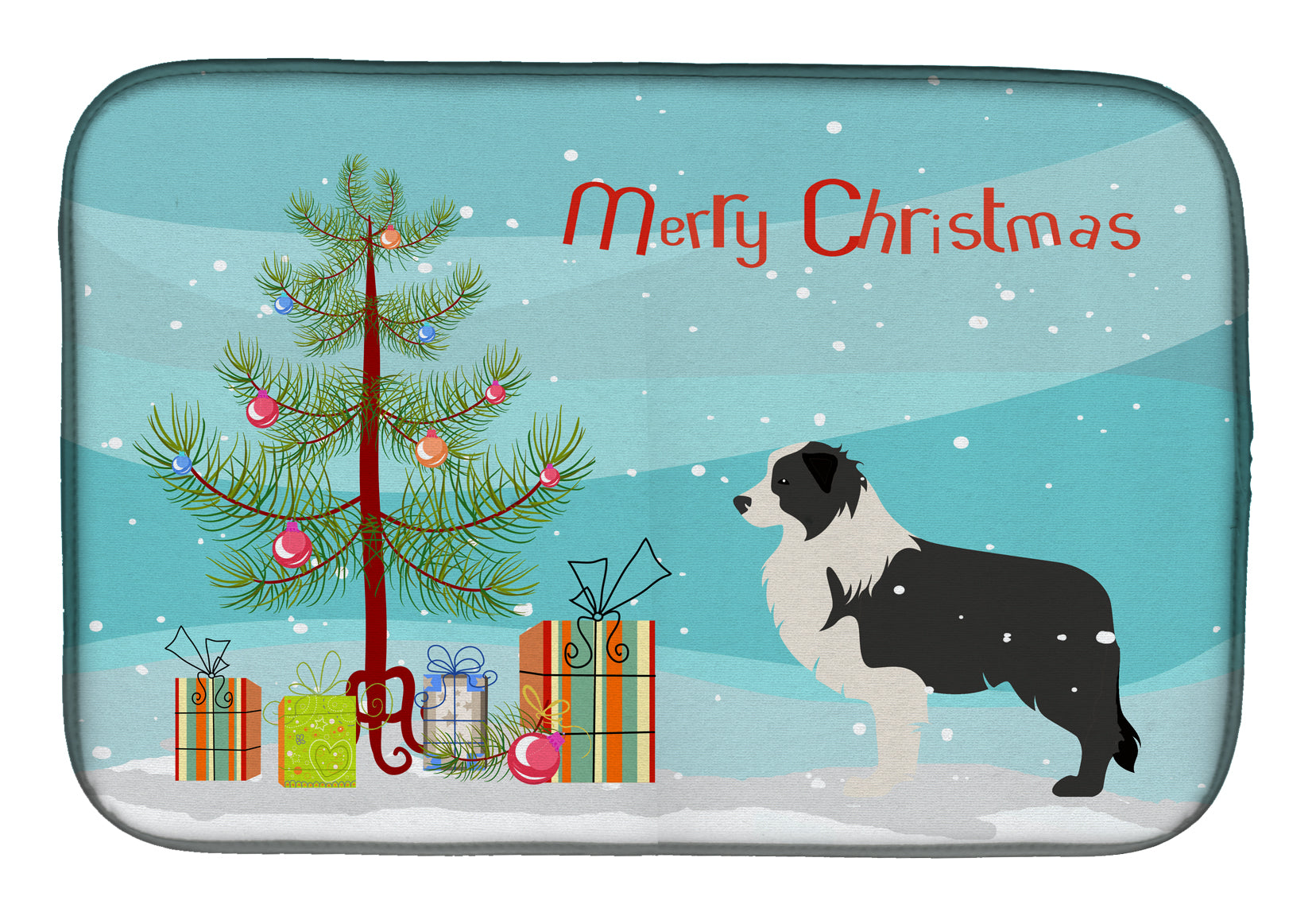 Black Border Collie Merry Christmas Tree Dish Drying Mat BB2941DDM  the-store.com.