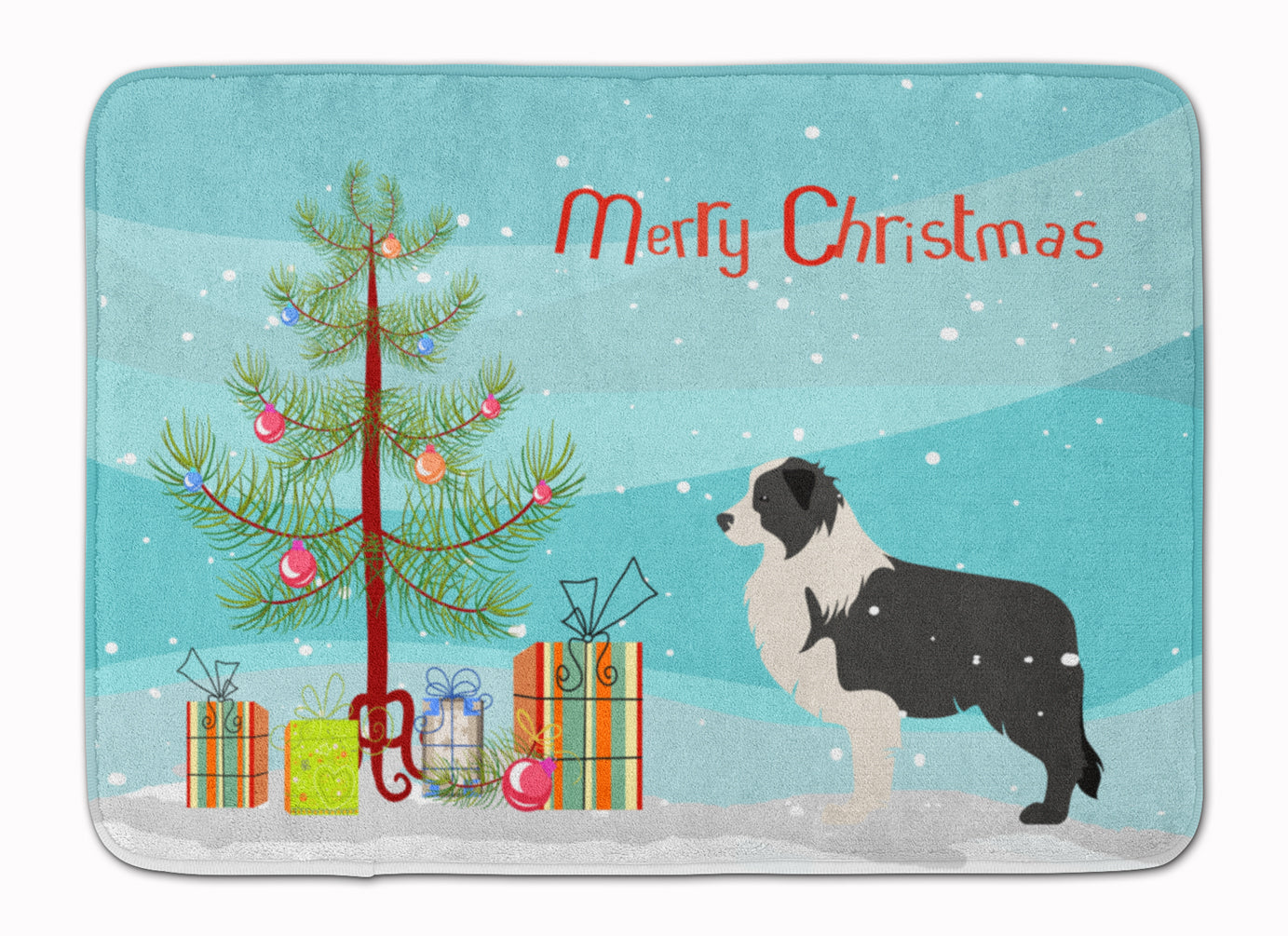 Black Border Collie Merry Christmas Tree Machine Washable Memory Foam Mat BB2941RUG - the-store.com