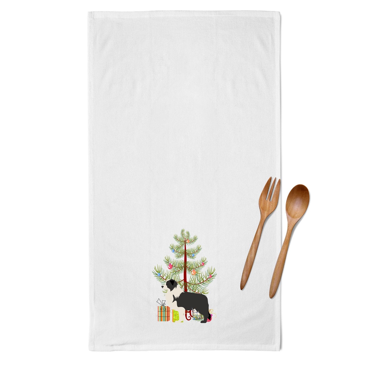 Black Border Collie Merry Christmas Tree White Kitchen Towel Set of 2 BB2941WTKT by Caroline's Treasures